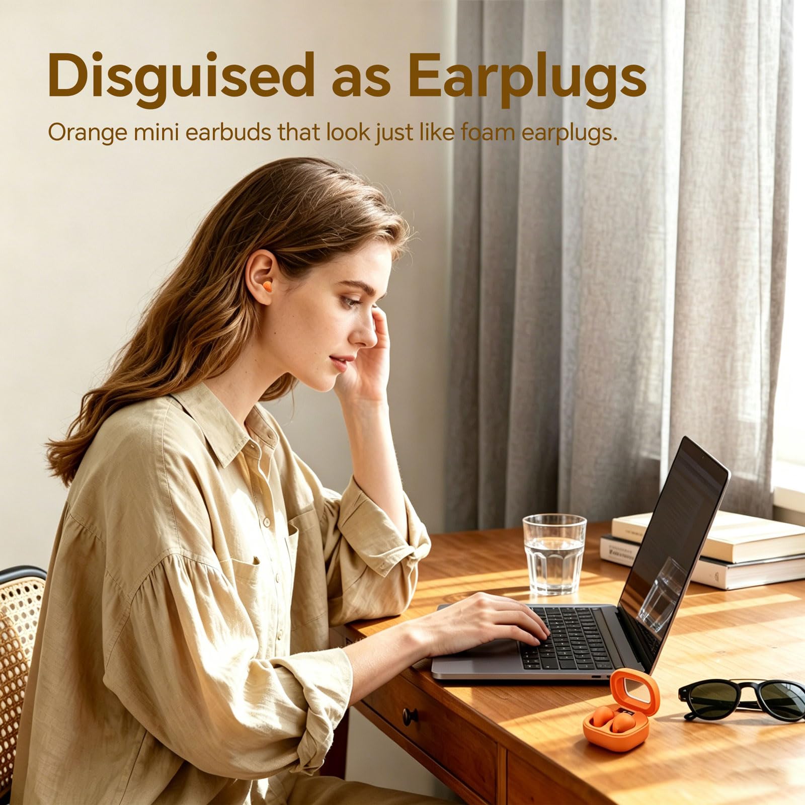 Auriculares pequeños Tamaño de bolsillo Mini Autonomía de larga duración Impermeabilización IPX5 | Ligero Intrauditivo Auriculares Bluetooth Inalámbricos Auriculares Bluetooth con Pantalla LED Autonomía Visible Naranja