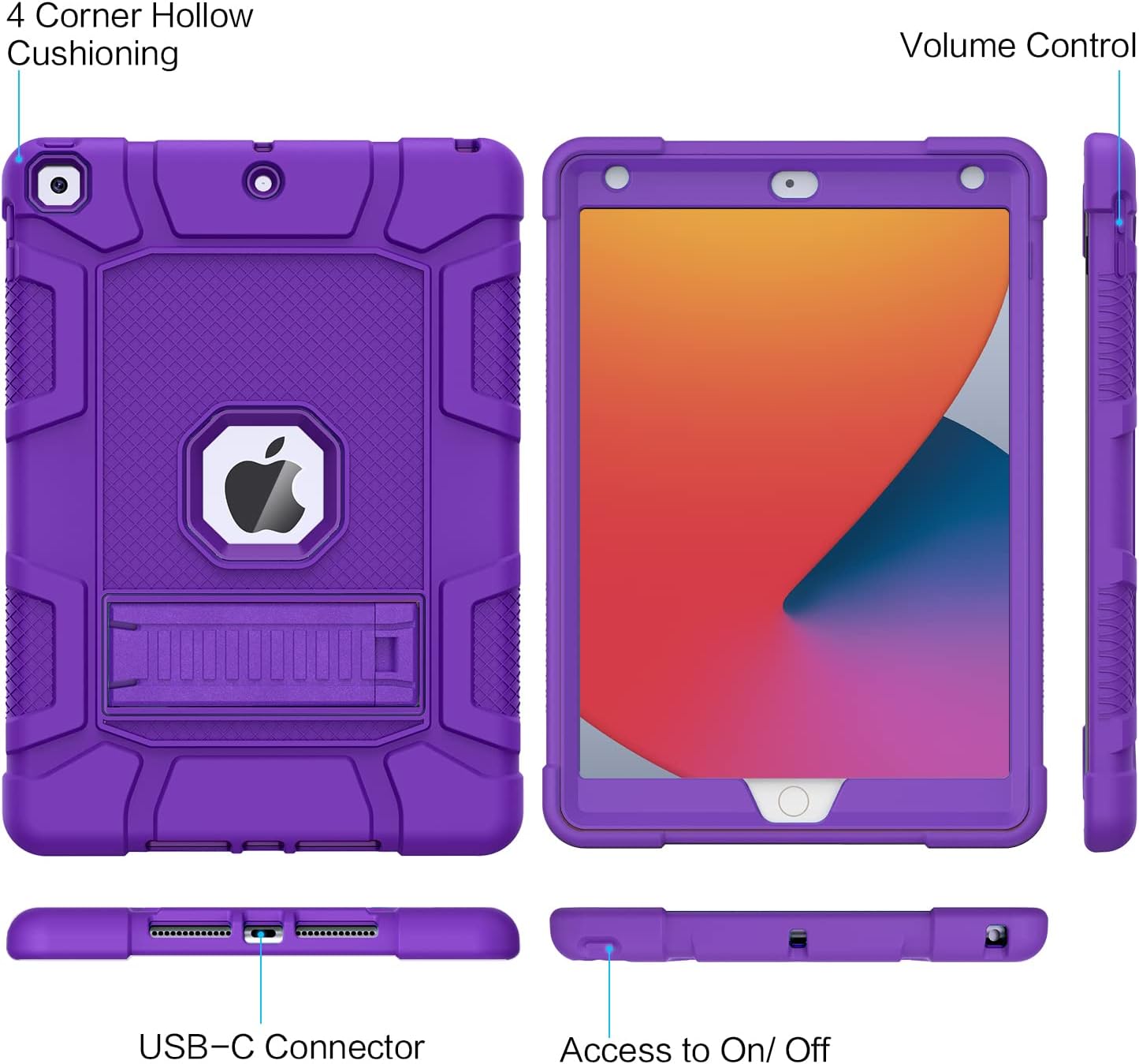 Azzsy Case for iPad 9th Generation/iPad 8th Generation/iPad 7th Generation (10.2 Inch, 2021/2020/2019 Model), Slim Heavy Duty Shockproof Rugged Protective Case for iPad 10.2 inch (Purple)