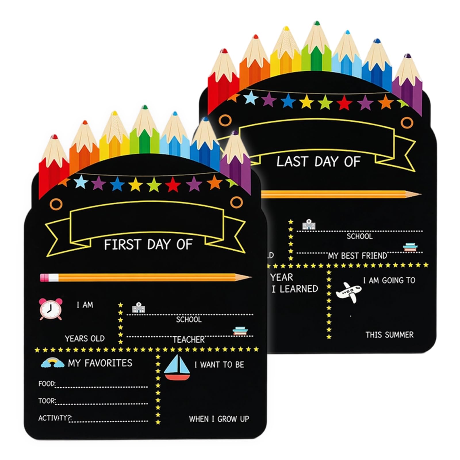 2Pcs First Day of School Board, Last Day of School Gifts, for Academic Milestones, Portable Photo Prop for Classroom Decor and Educational Transitions, Ideal for Students and Teachers