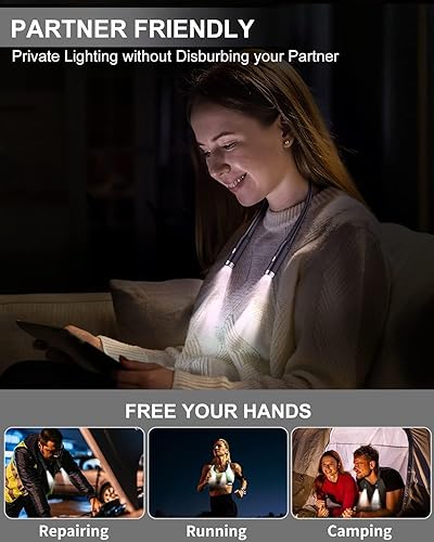 Miniatura 5 de Luz LED recargable para el cuello para leer, luces de libro actualizadas 2024 para leer en la cama, brazos flexibles de 360, cómodo de llevar y luz
