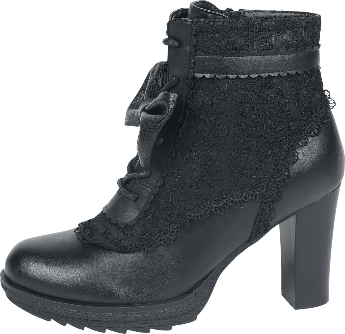 Gothicana by EMP Damen Schwarze High Heels mit Zierschleife, Reißverschluss und Schnürung