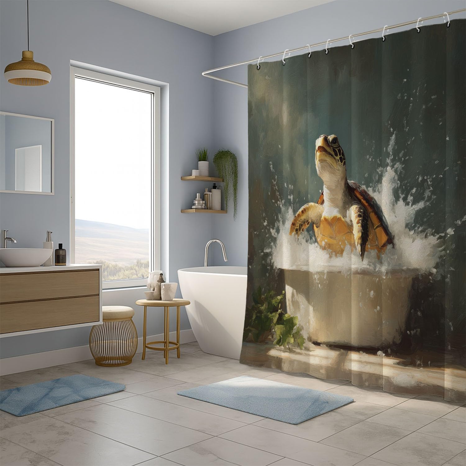 Generico Pittura a Olio Tenda Da Doccia Fantasia Vasca da bagno Niente Multicolore, Tenda Da Doccia Per Bagno, Vasca Da Bagno, Tenda In Poliestere Impermeabile Con Ganci In Plastica, 200 x 200 cm