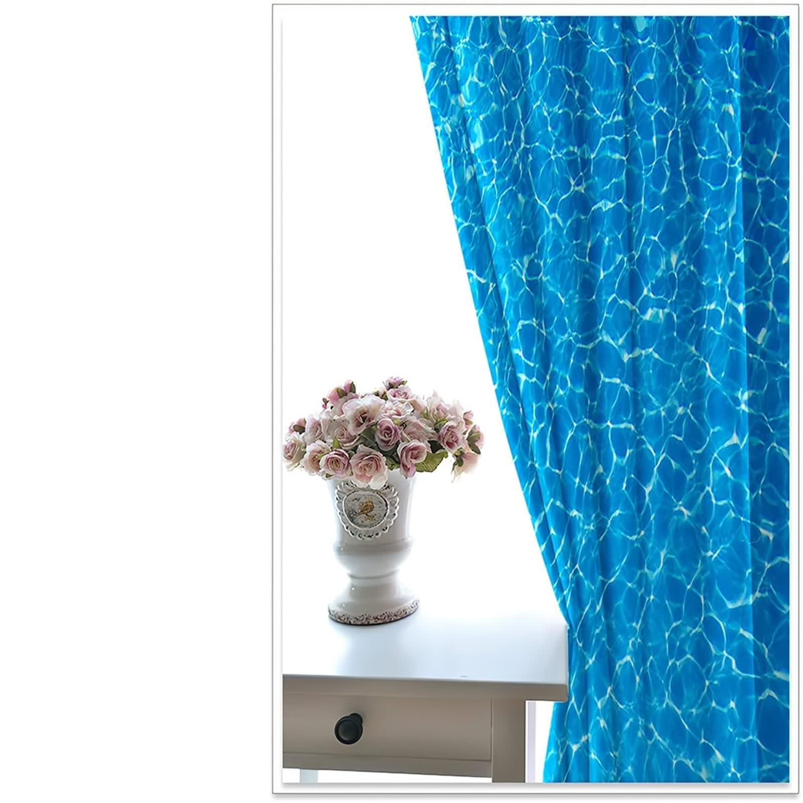 Rideaux Fenetre, Rideau de Cuisine Long Vintage Bleu Polyester Paysage Marin 96L x 214H CM Lot de 2
