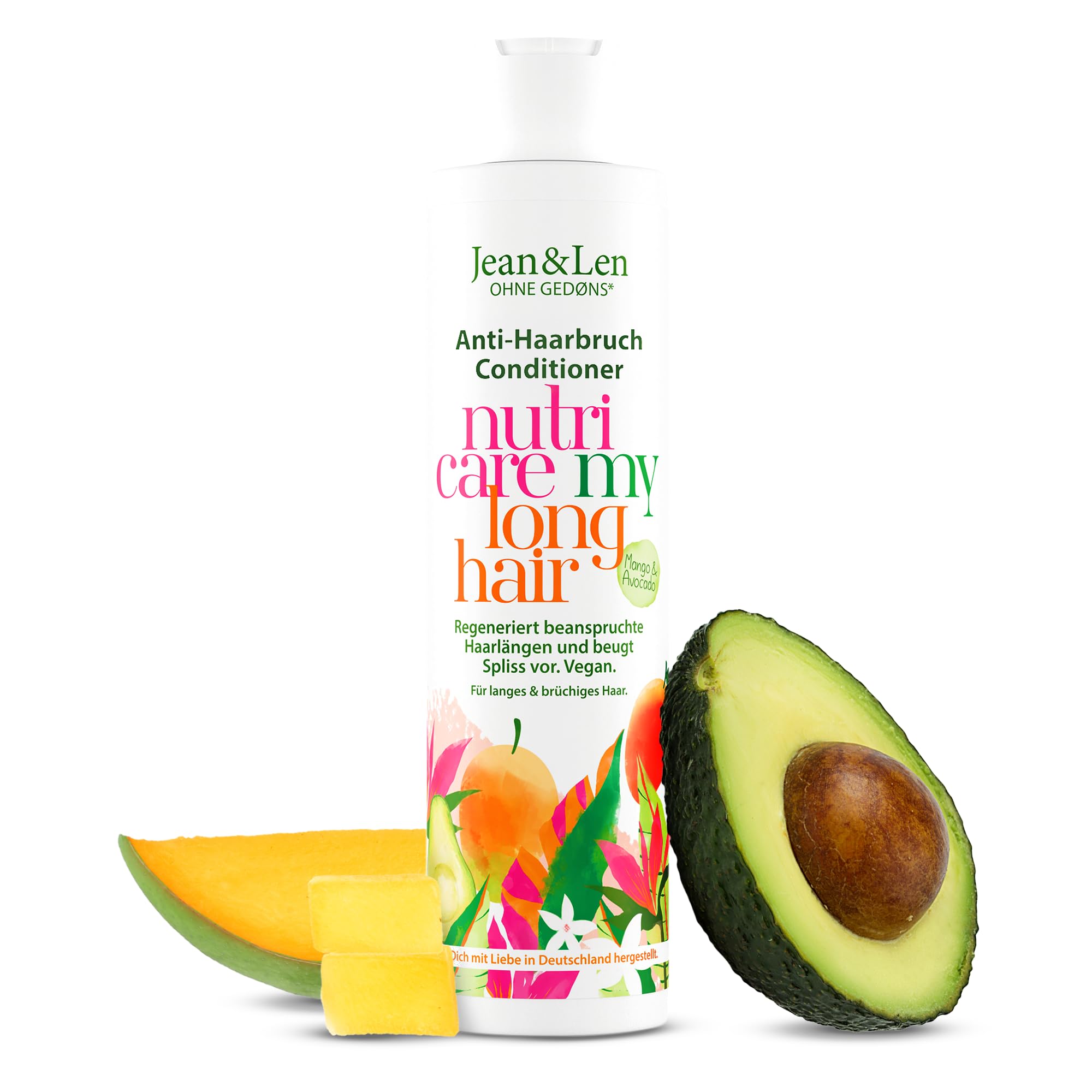 Jean & Len Conditioner Nutri Care Mango & Avocado, für langes & geschädigtes Haar, wirkt Haarbruch entgegen, verbessert das Feuchthaltevermögen, ohne Parabene & Silikone, vegan, 300 ml