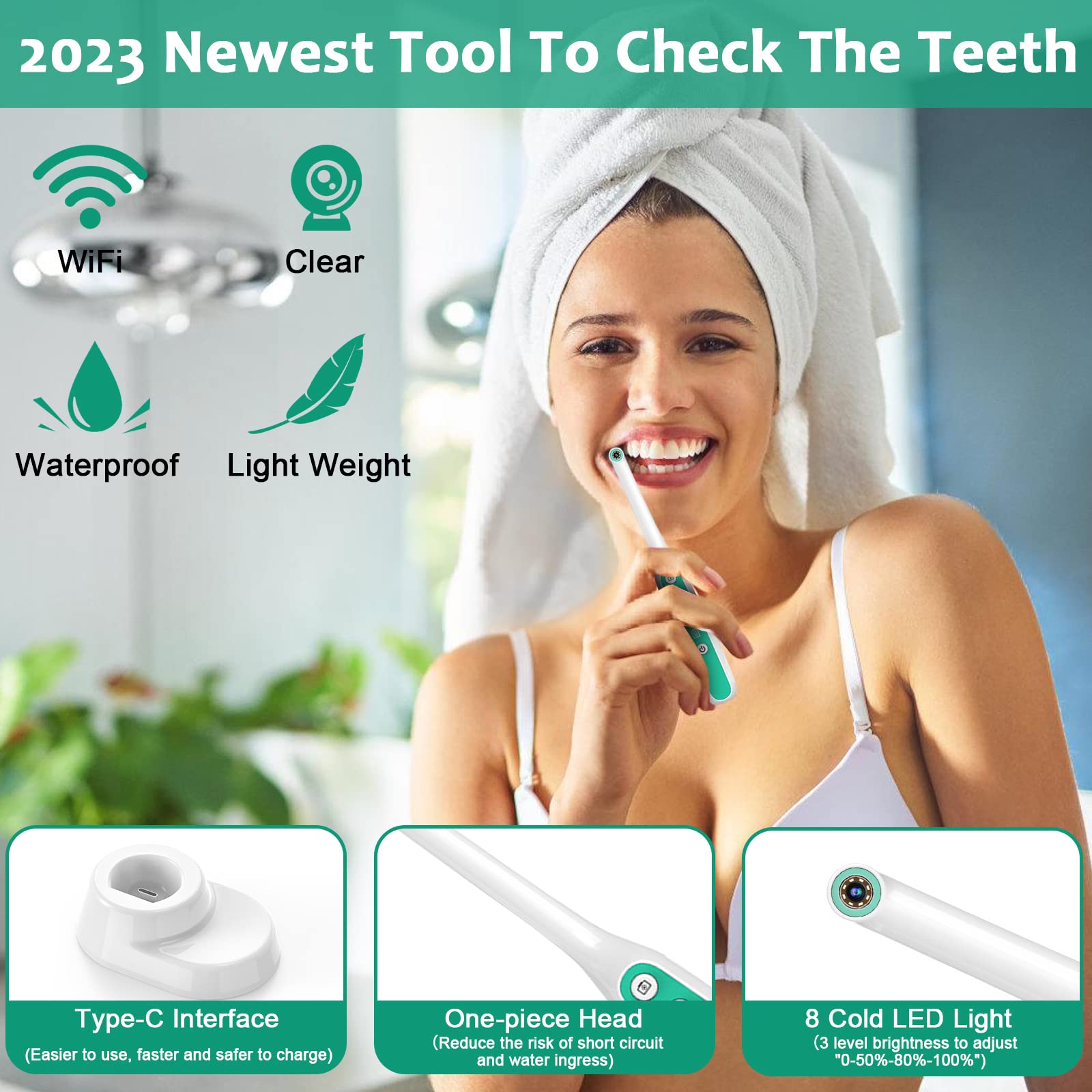 Bezprzewodowy endoskop dentystyczny WiFi, 8 regulowanych diod LED Kamera wewnątrzustna Kontrola zębów wideo, kamera wizualna kompatybilna z Androidem i iPhone'em, dla dorosłych Dzieci Zwierzęta FHD