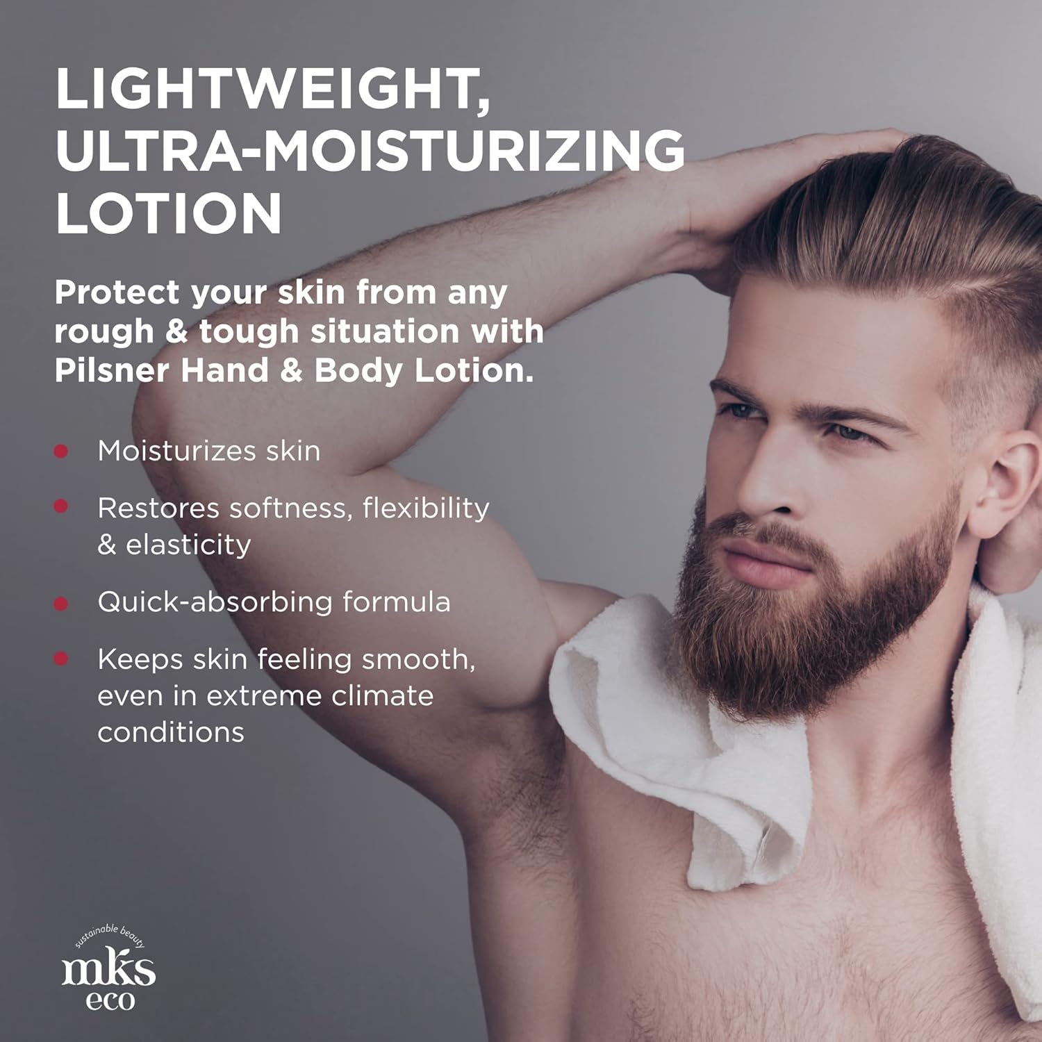 MKS eco for Men Pilsner Hand & Body Lotion, Sandalwood Scent - 10 oz - Hydrate, Smooth & Protect Skin - With Hemp Seed Oil & Argan Oil - Vegan, Cruelty Free - Image 3