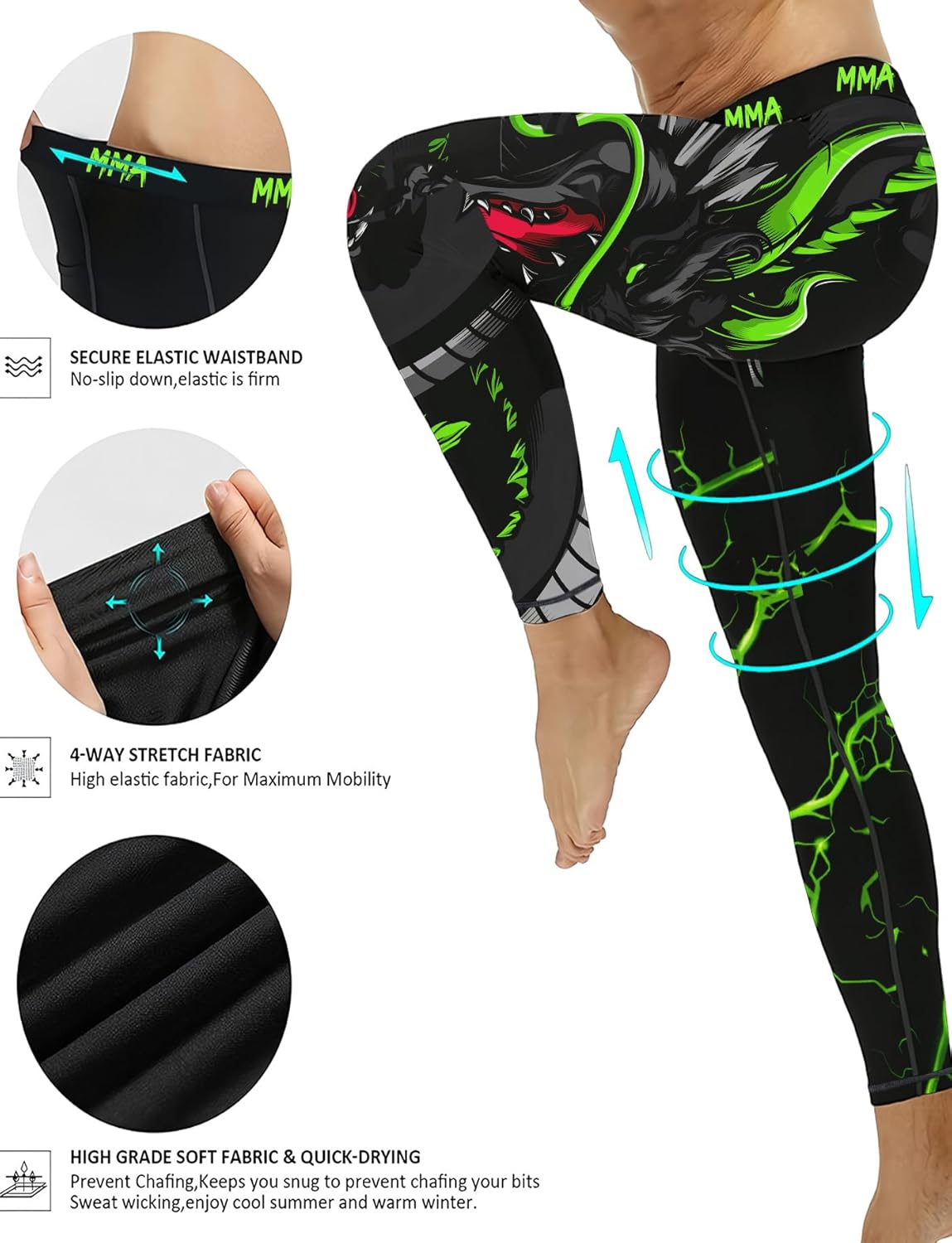 Men's Compression Pants Active Athletic Quick Dry Base Layer Leggings Spats for BJJ Running Gym Yoga MMA