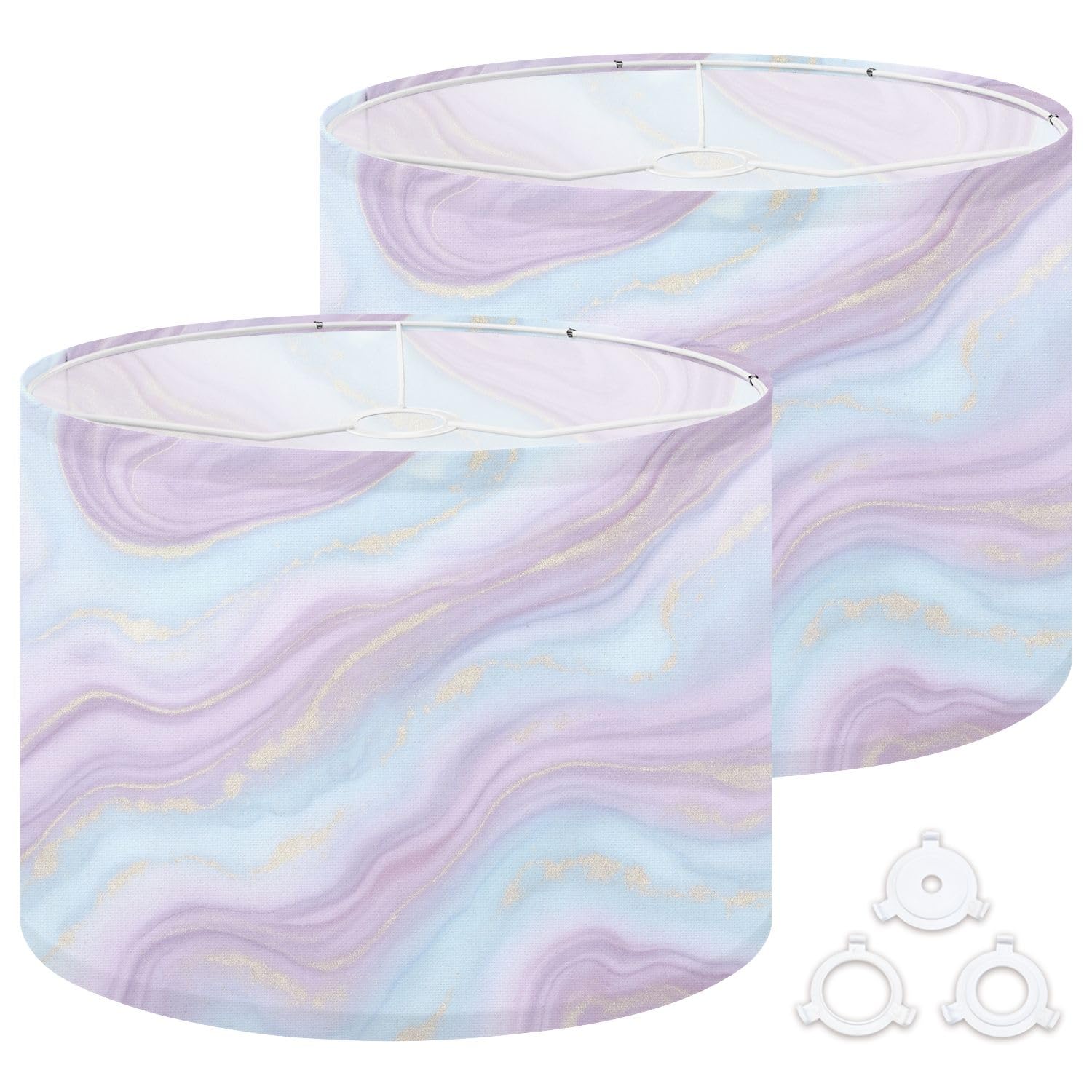 Fabric Drum Lamp Shade Geode Blue Glitter Lilac Ink Watercolor Violet Water Color Vintage Funky Medium Linen Decorative Lampshades 13inch Set of 2 for Table Lamps, Floor Lamps,Hanging Lamp