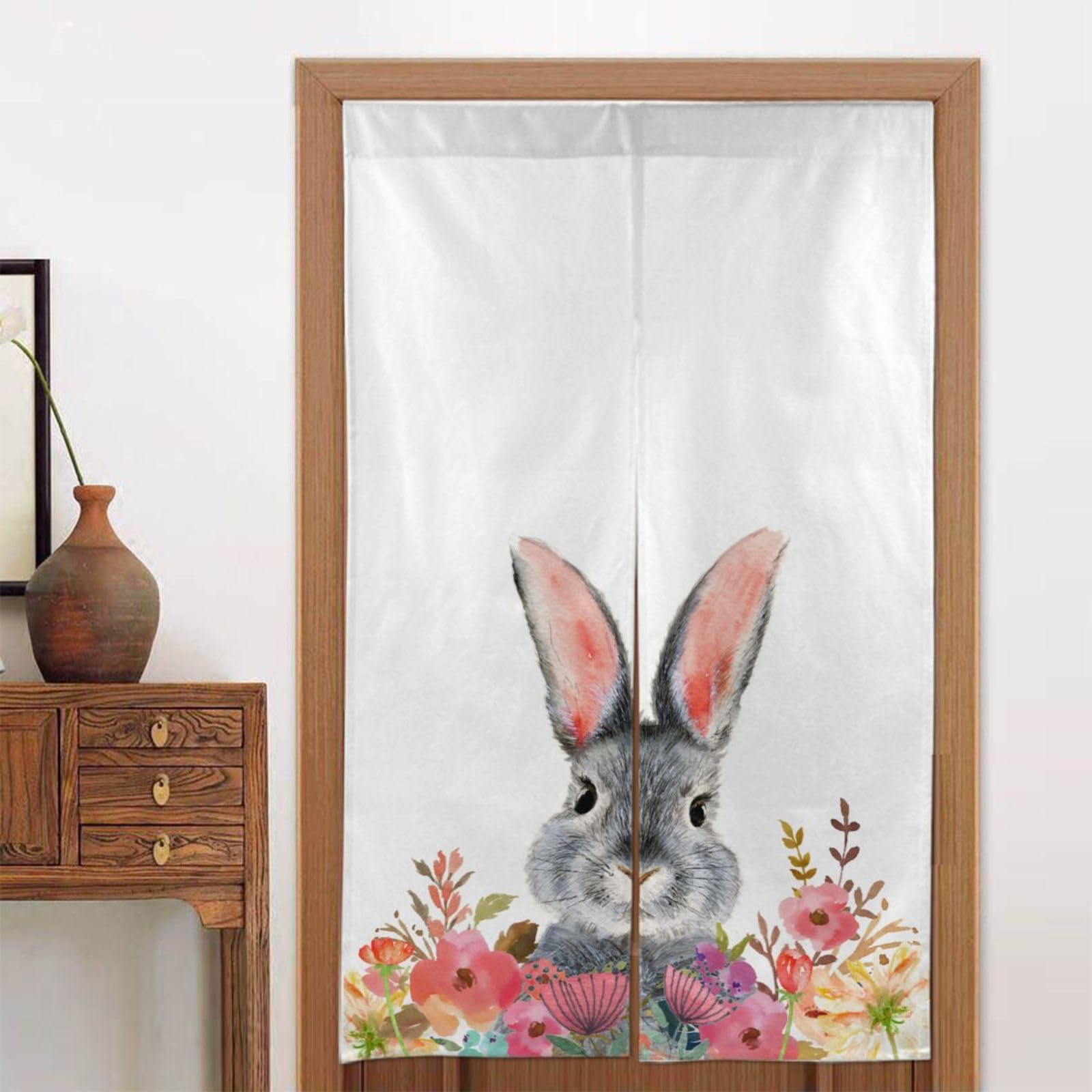 ウサギと花ののれん