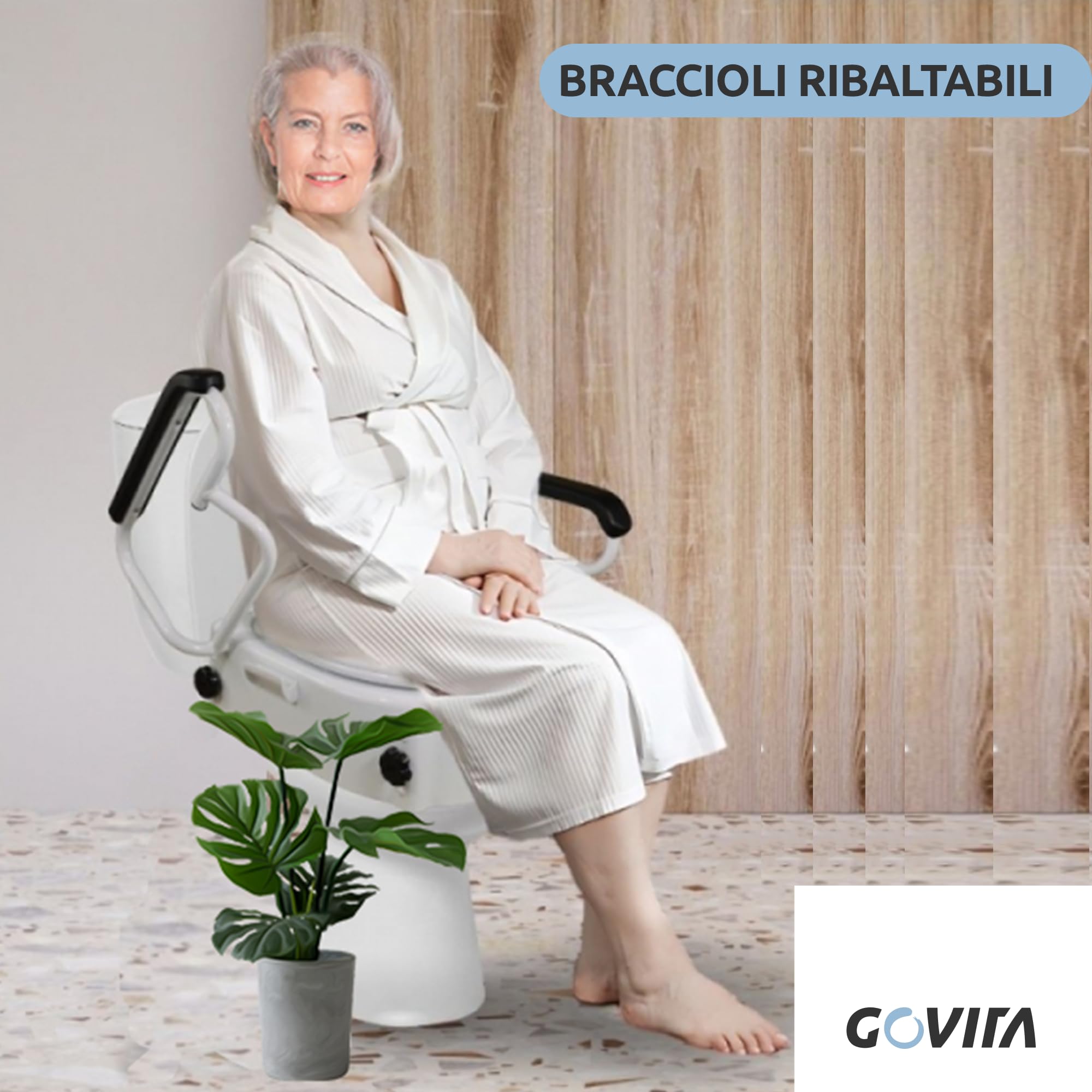 GOVITA - Rialzo WC con braccioli e Coperchio, Universale, per Anziani e Disabili, Sollevatore WC per Bagno, Sedile Ergonomico, Facile da Pulire (ALTEZZA REGOLABILE)