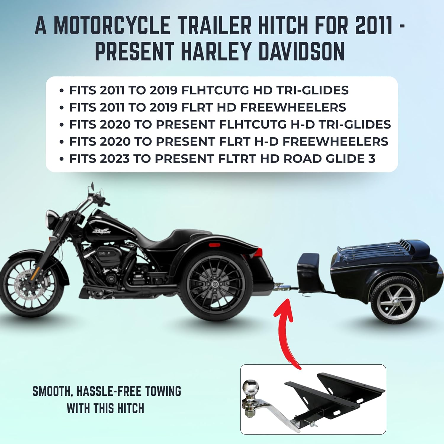 Trike Trailer Hitch for 2011 - Present Harley Davidson Tri-Glide, Freewheeler, and Road Glide 3