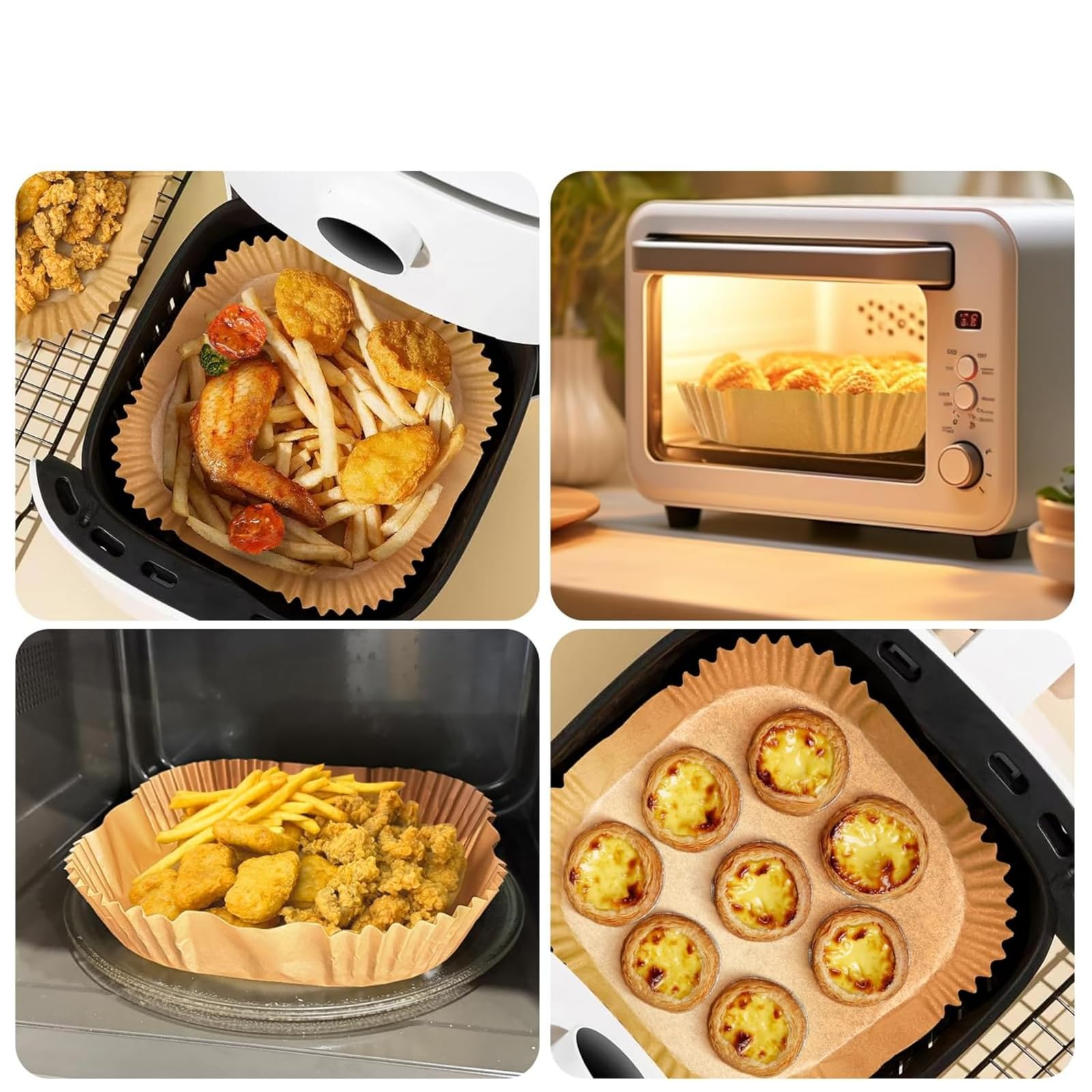 Papier Cuisson pour Air Fryer Carré Antiadhésif 16x16 cm 4-4,5 Litres