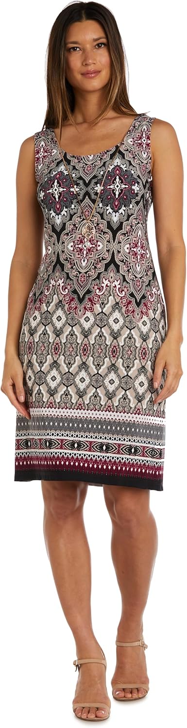 R&M Richards 2PC Double Border Puff Printed Sheath Dress W/ 3/4 Sleeves Jacket