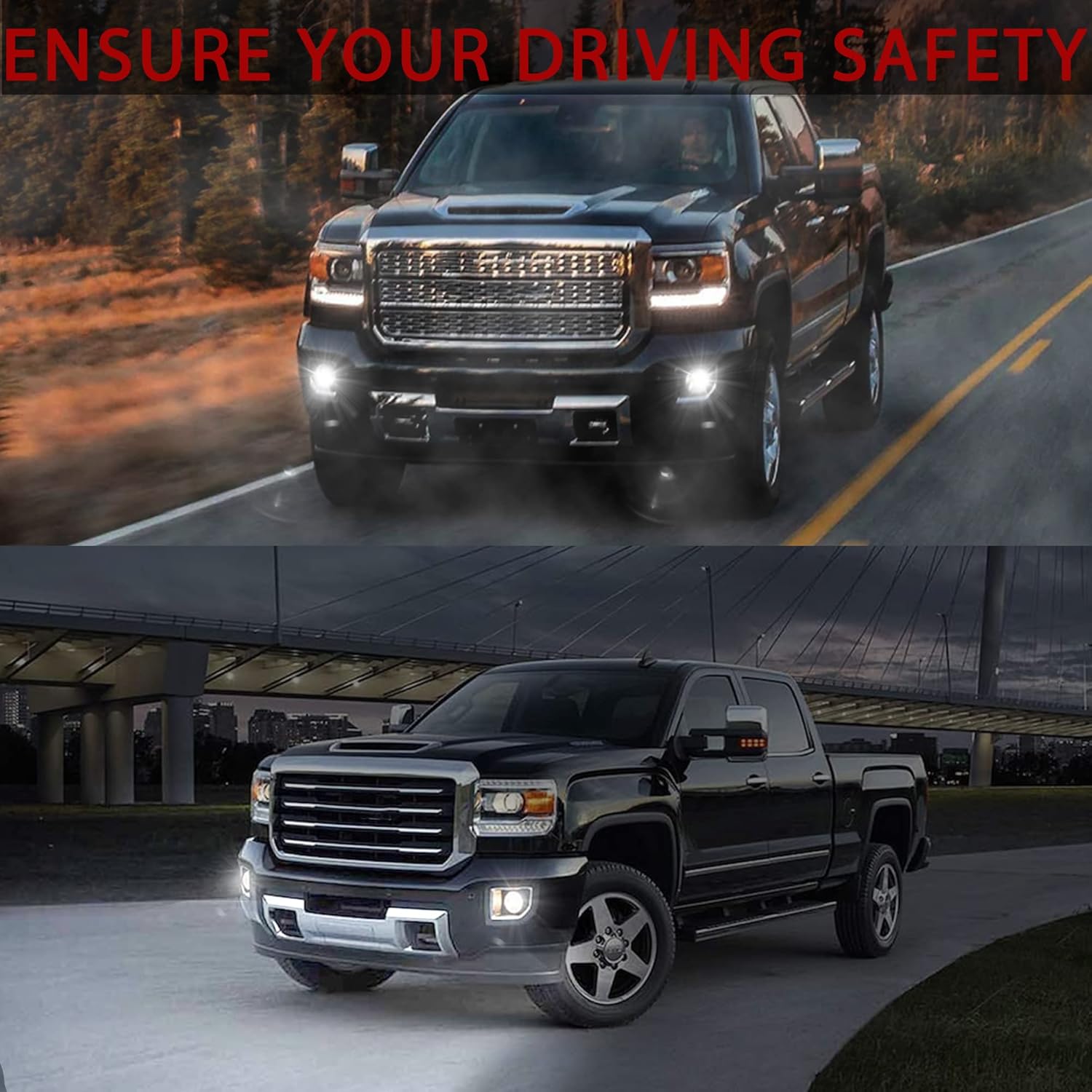 KEWISAUTO LED Fog Lights with DRL for GMC Sierra 1500 2014 2015, Bumper Driving Fog Lamps Clear Lens with Daytime Running Lights for GMC Sierra 1500 14-15 Accessories (2PCS)