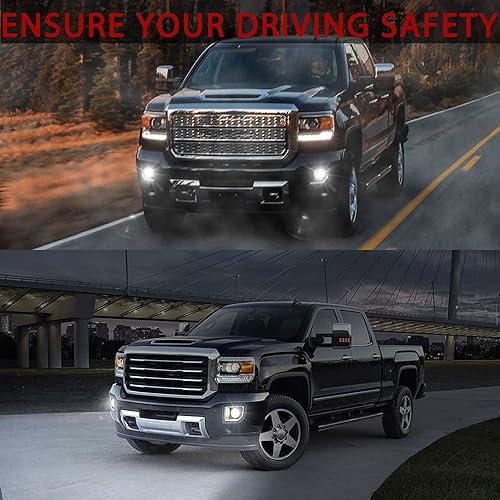 Miniatura 8 de KEWISAUTO Luces antiniebla LED con DRL para GMC Sierra 1500 2014 2015, parachoques conducción antiniebla, lente transparente con luces de