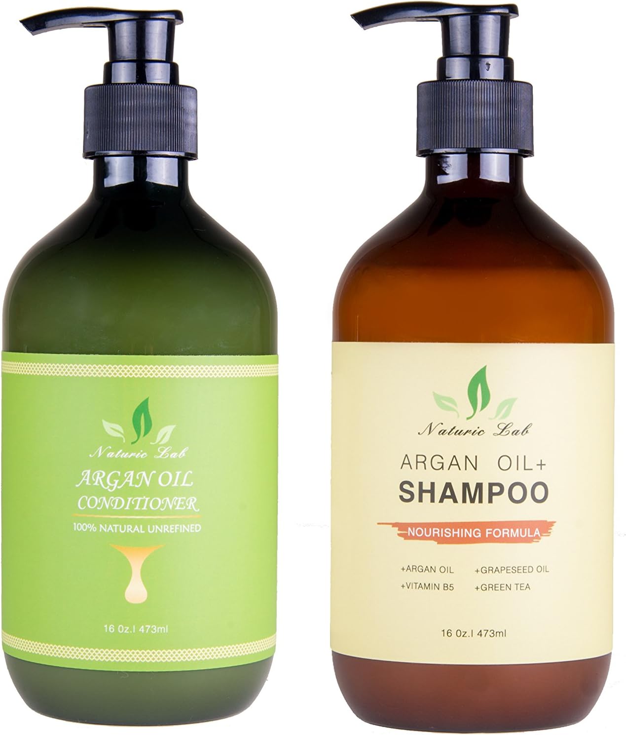 Organic Daily Argan Oil Shampoo 16 oz Bottle With Pump, For all Hair Types, Moisturize and Volumizing Sulfate Free By Nauric Lab (16oz Shampoo & Conditioner)