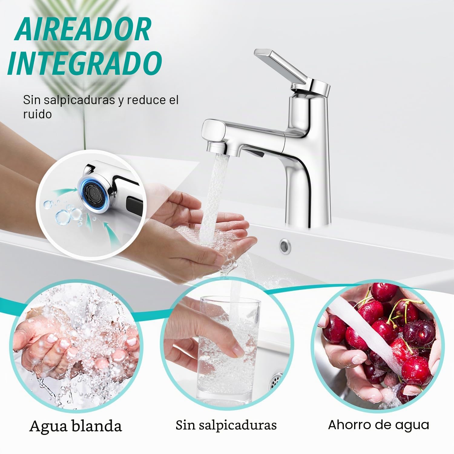 CREA Grifo Lavabo de Baño Extensible, Mezclador Monomando con Ducha, Latón Cromado pulido
