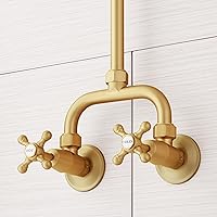 Vista 6 de Signature Hardware 922235 Baudette - Ducha con cabezal de ducha, brazo de ducha y asas cruzadas, color dorado cepillado