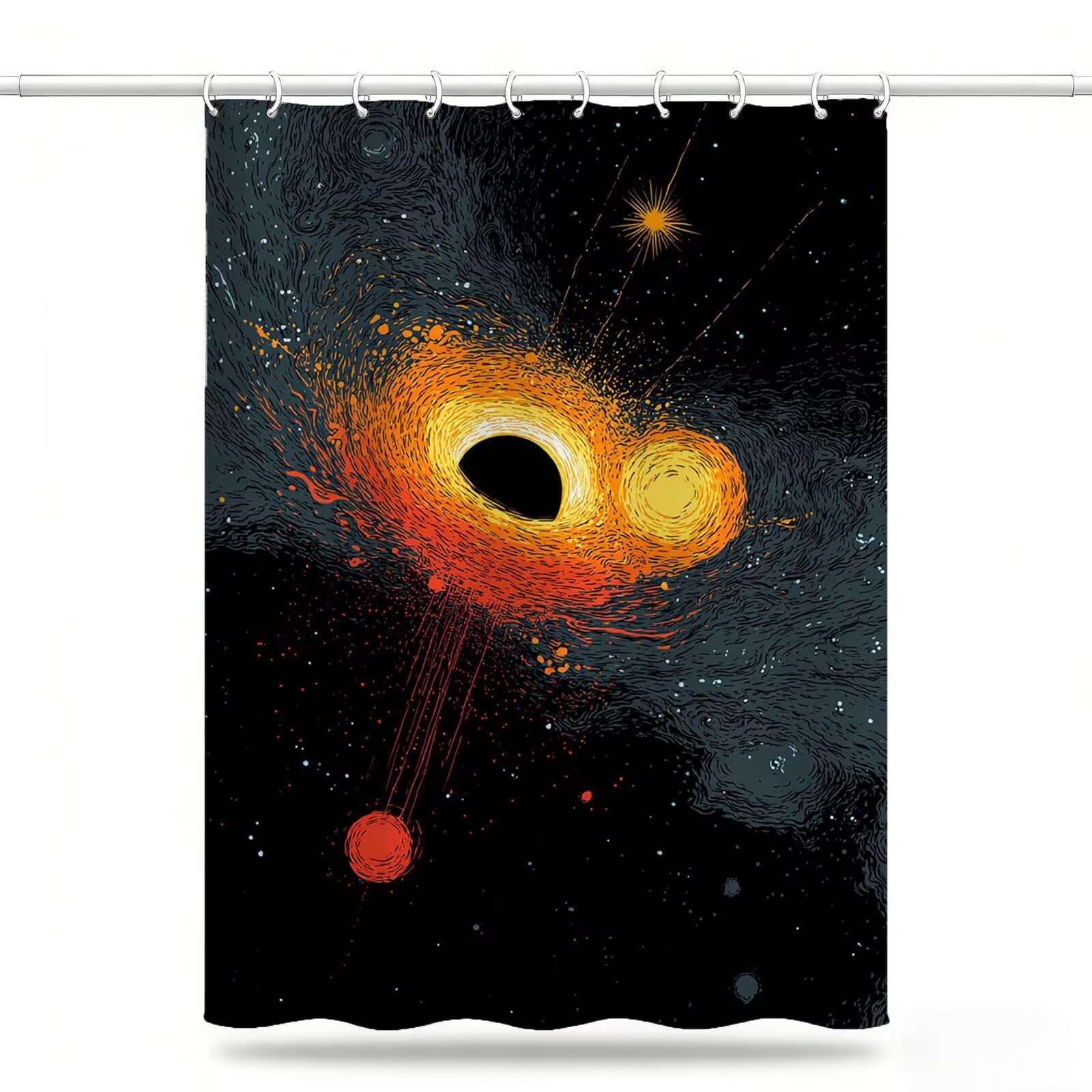 Rideau Douche 180x240, Rideaux Galaxie Rideau de Douche Noir Tissu Lavable Imperméable Polyester, Séchage Rapide avec 12 Crochets Shower Curtain pour Salle de Bain Domicile Baignoire, Hôtel, Model620