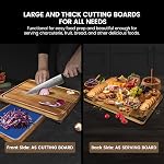 Piklohas Grandes planches de coupe de bois, 7 Pièces sur la planche à découper avec support, tapis de planche à couper en plastique, rainure de jus, trou de poignée, bloc de boucher réversible pour pain de fromage de viande
