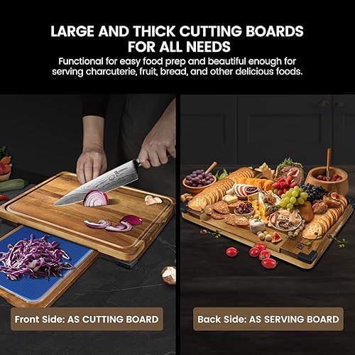 Miniatura 2 de Tablas de cortar de madera grandes, 7 piezas para cortar sobre el fregadero con soporte, alfombrillas de plástico para tabla de cortar, ranura para