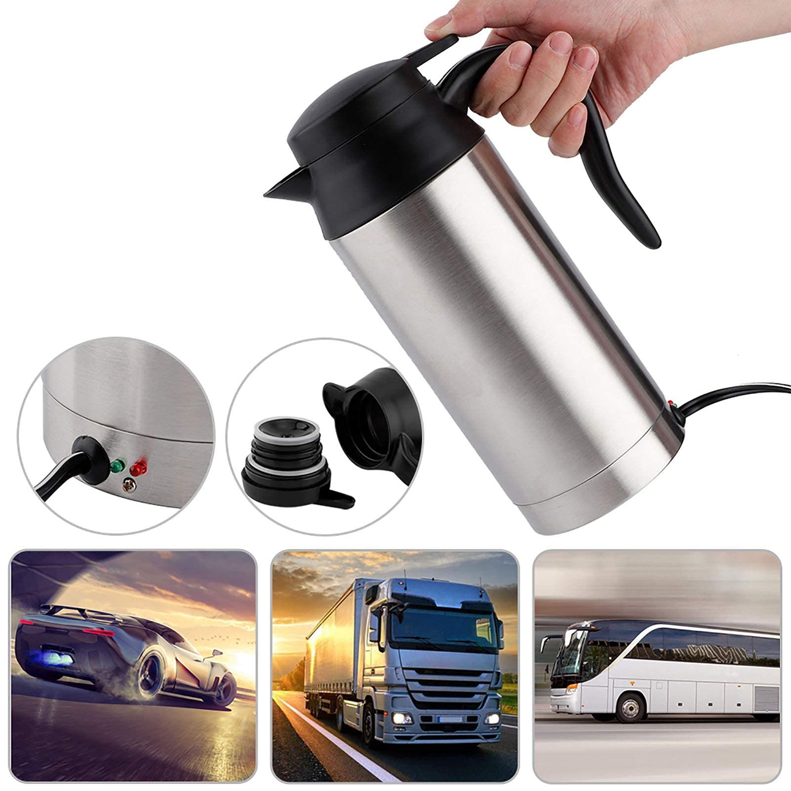Auto Elektro beheizter Wasserkocher Stahlflaschenbecher 12V 750ML Edelstahl