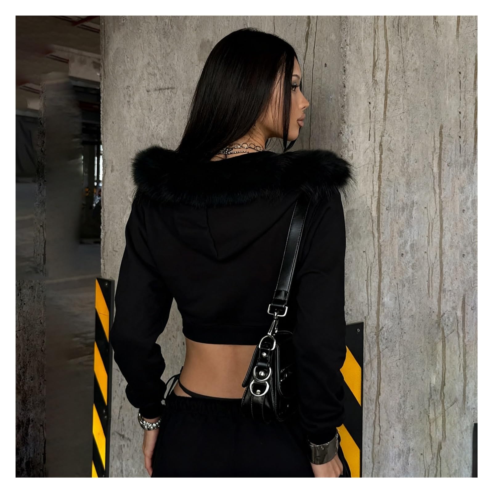 Veste Cardigan À Capuche Courte Taille Haute Y2K