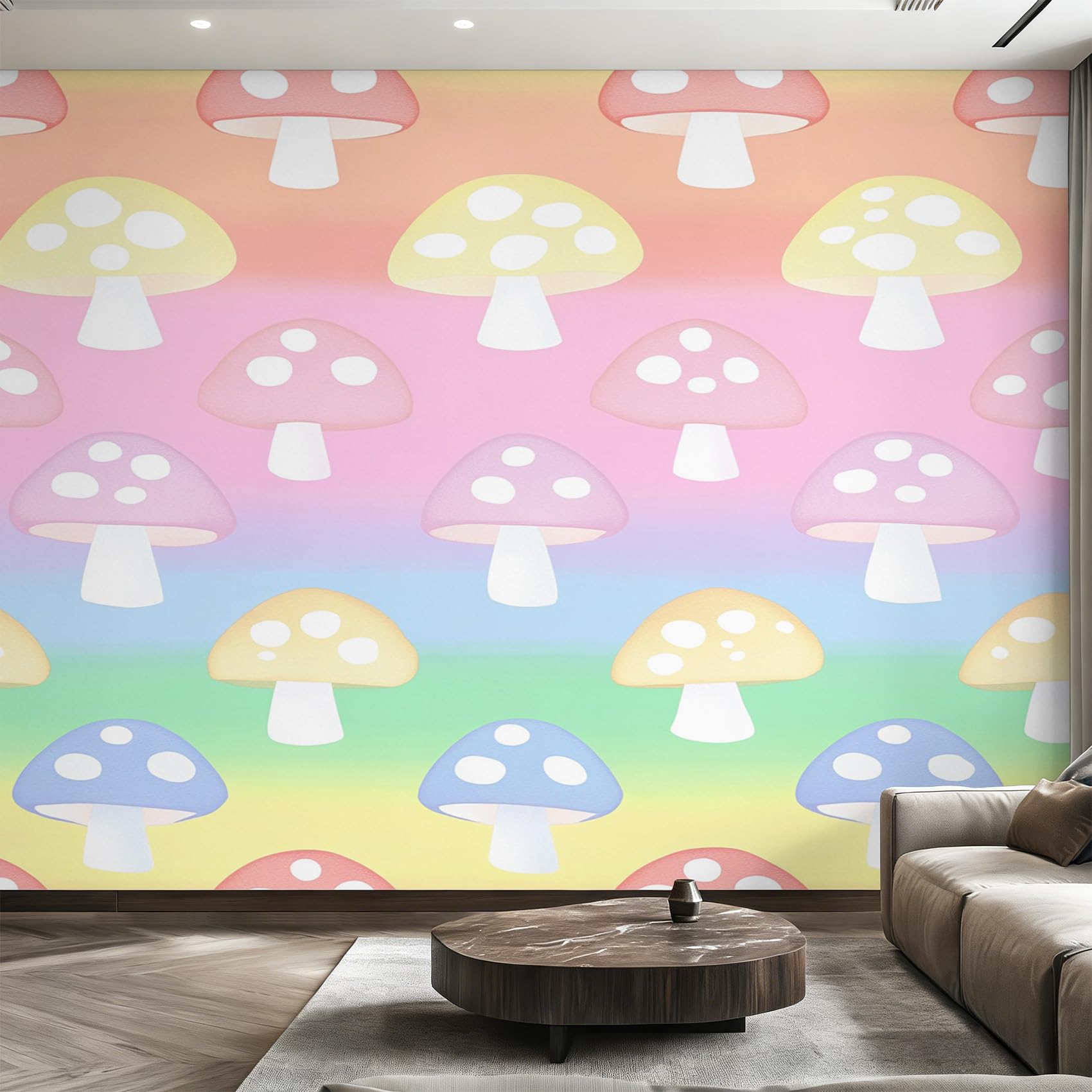 Papier peint panoramique champignon XL pour recouvrir un grand mur de salon