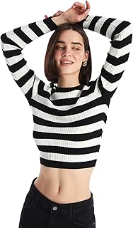 LC WAIKIKI Crew Neck Striped Long Sleeve Crop Women's Knit Sweater