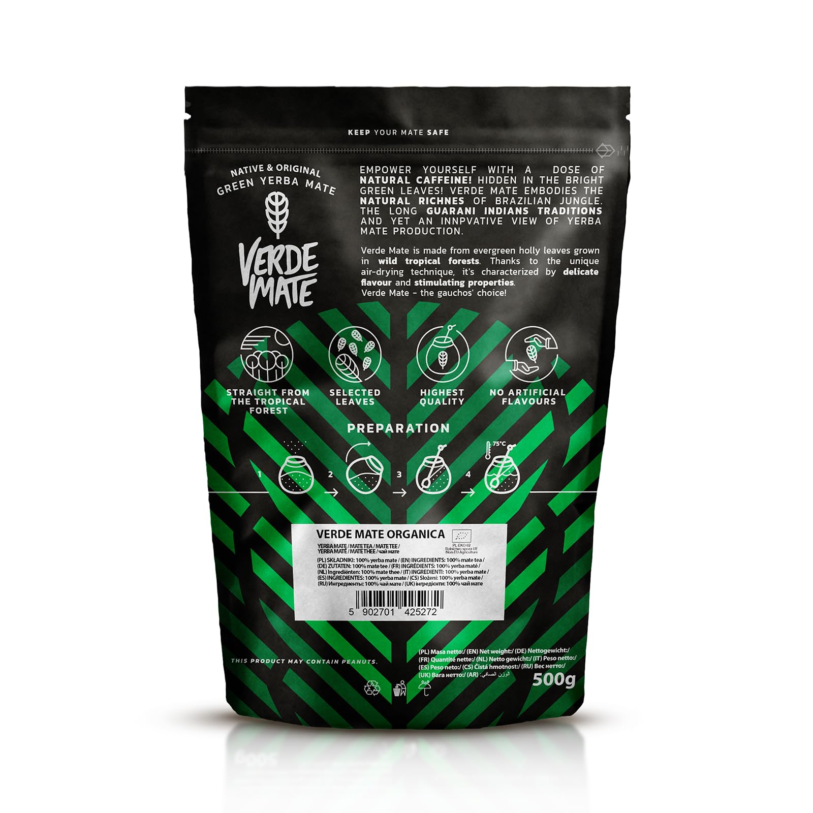 Verde Mate Green Organica 500 g | Yerba mate brasiliano biologico | Naturale, stimolante