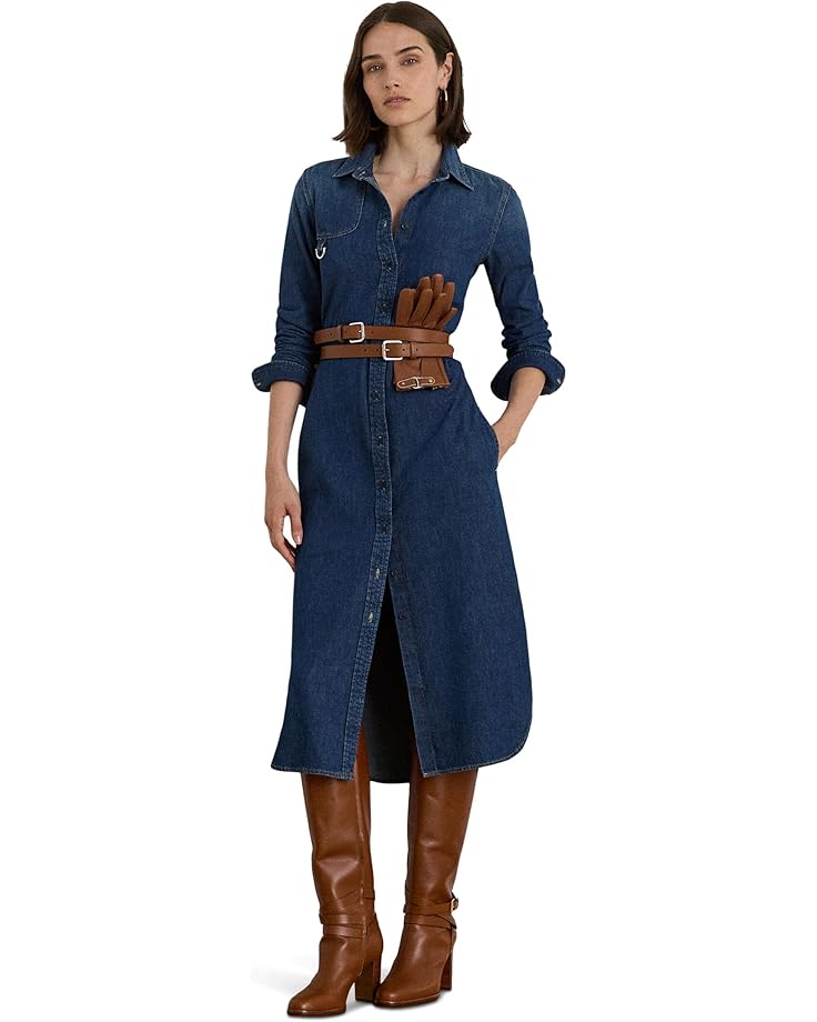 Lauren Ralph Lauren Horsebit-Trim Belted Denim Shirtdress - Main View