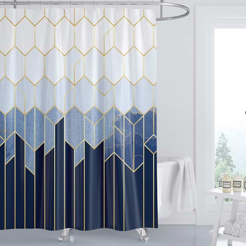 navy blue and gold shower curtain