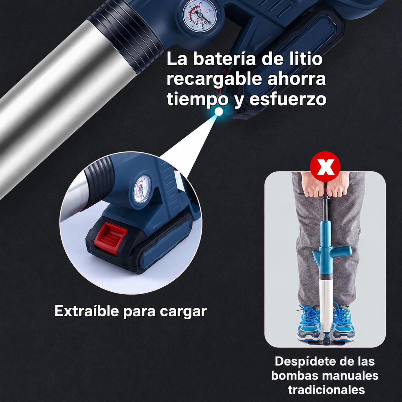 Pistola de émbolo de inodoro de mano, equipo de dragado de tuberías de 10 bar con juego de herramientas, limpiador de tuberías inalámbrico de alta presión con 2 baterías, para inodoro, fregadero