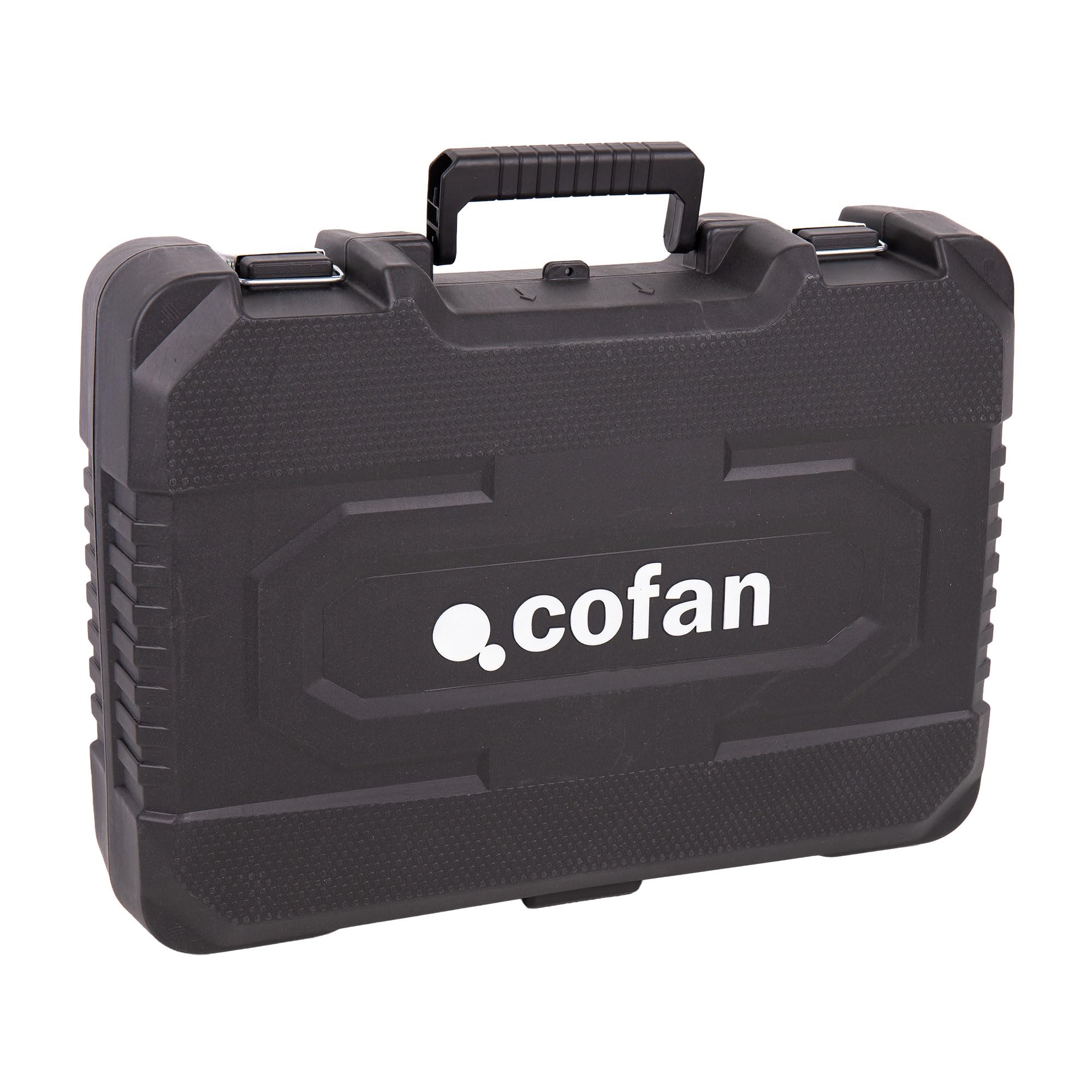 Cofan Martillo Perforador SDS-Plus 1050 W; Energía de Impacto 3;2 J; Martillo Demoledor 5200 bpm; Taladro Percutor con Cable 1200-5200 rpm; 4 funciones; Incluye 3 Brocas y 2 Cinceles
