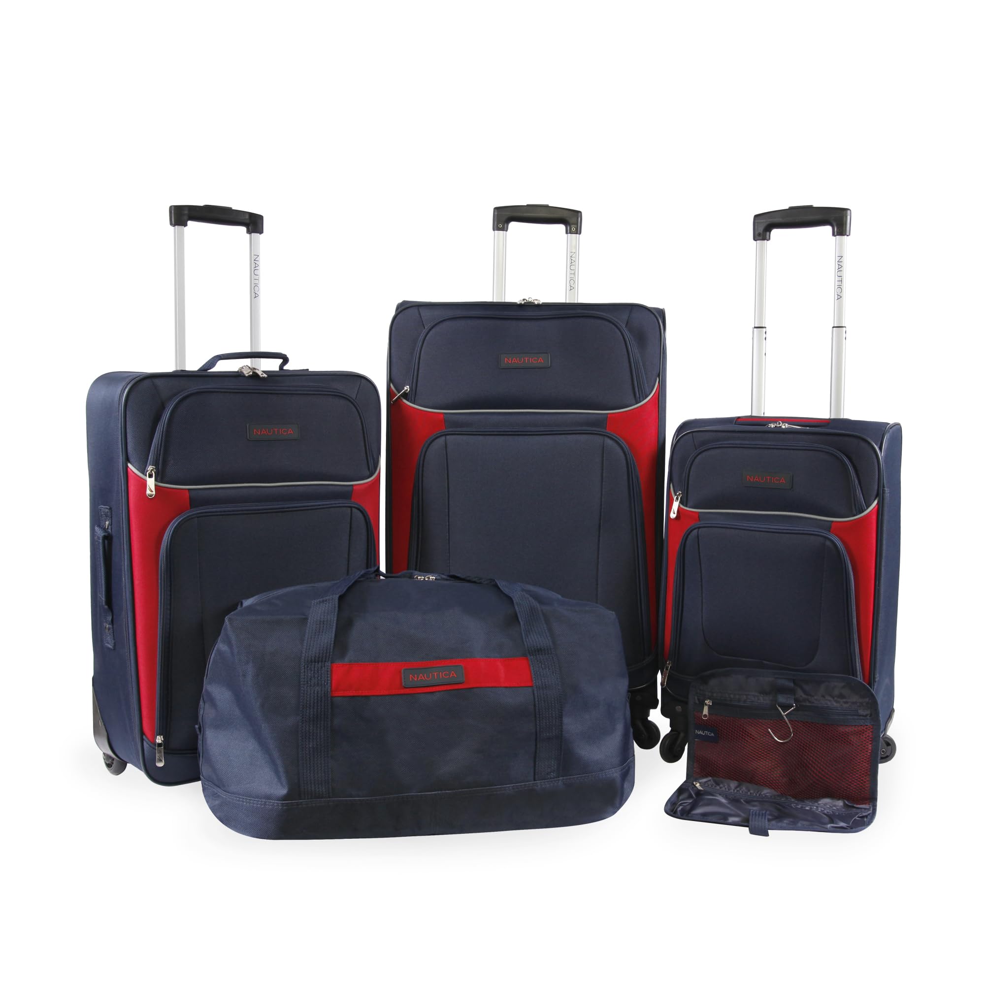 NAUTICA Oceanview 5pc Softside Luggage Set, Navy/RED
