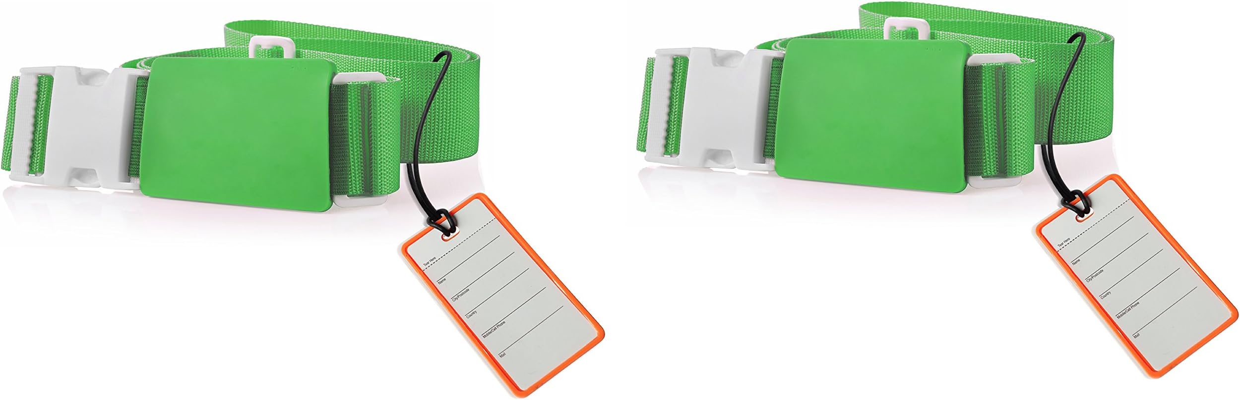 Zeegear Luggage Strap Bundle: 2 or 4 Items - Non-slip Neon Green Luggage Strap & Neon Orange Luggage Tag-single Set (1/1) or Double Set (2/2)