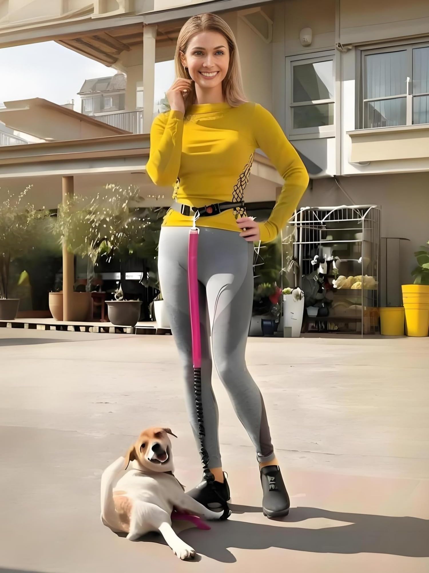 Hands Free Dog Leash for Running Waist Leash for Dog Walking, Double Handle Bungee Leash with Reflective Stitching and Adjustable Dog Walking Belt, Black/Sky Blue - image 2