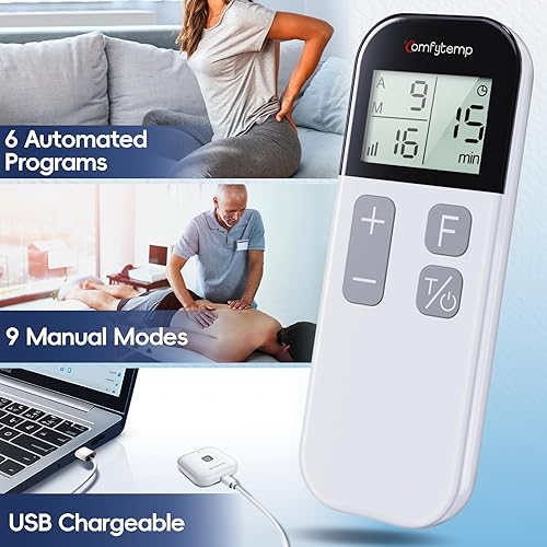 Miniatura 3 de Comfytemp Unidad TENS inalámbrica estimulador muscular para terapia de alivio del dolor, alivia la ciática máquina TENS recargable para el manejo
