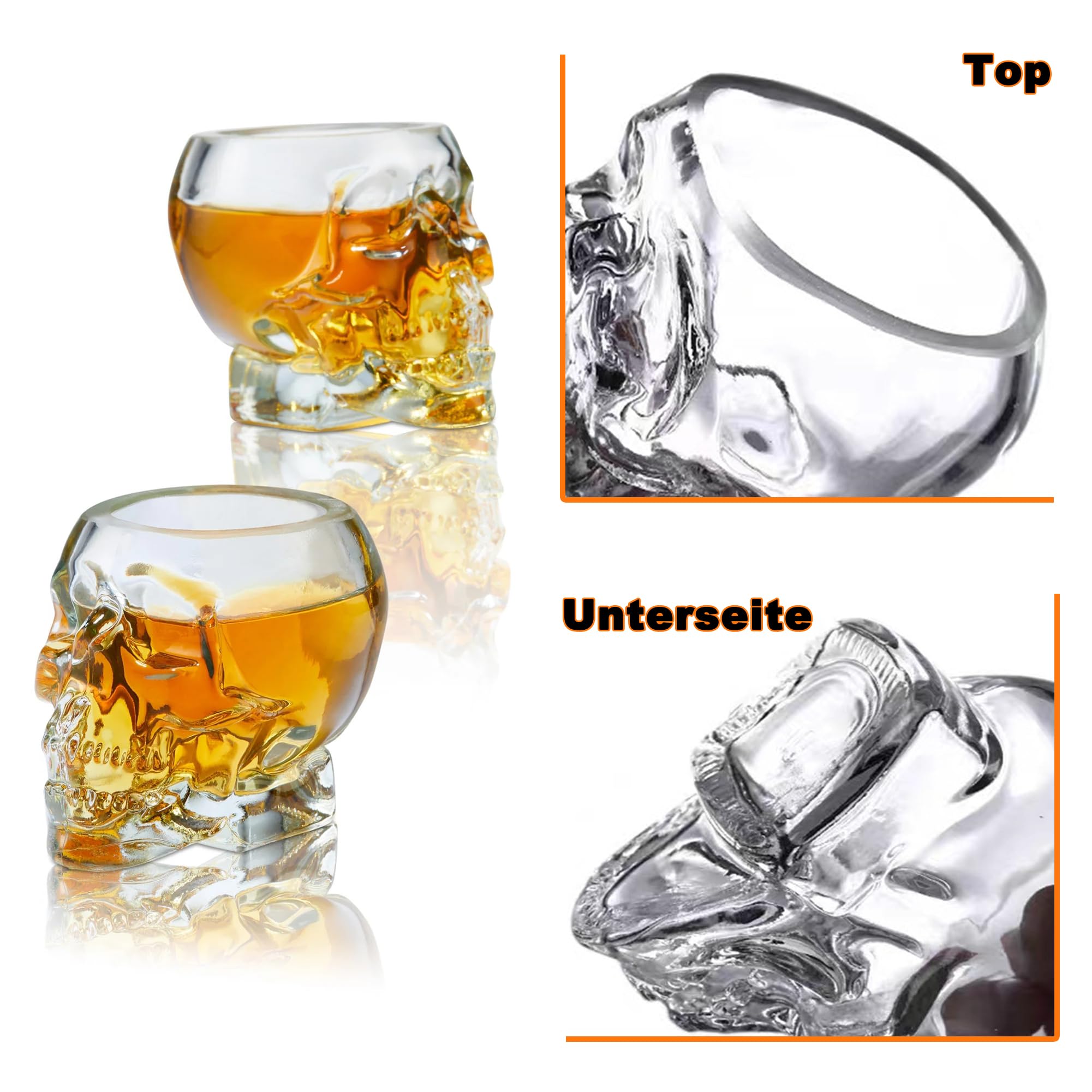 350ml Schädel Whiskygläser Wassergläser Saftgläser, Totenkopf Kollektion Trinkgläser, Perfekt für zu Hause, Restaurants, Bar, Geschenk und schmücken(2 Stück)