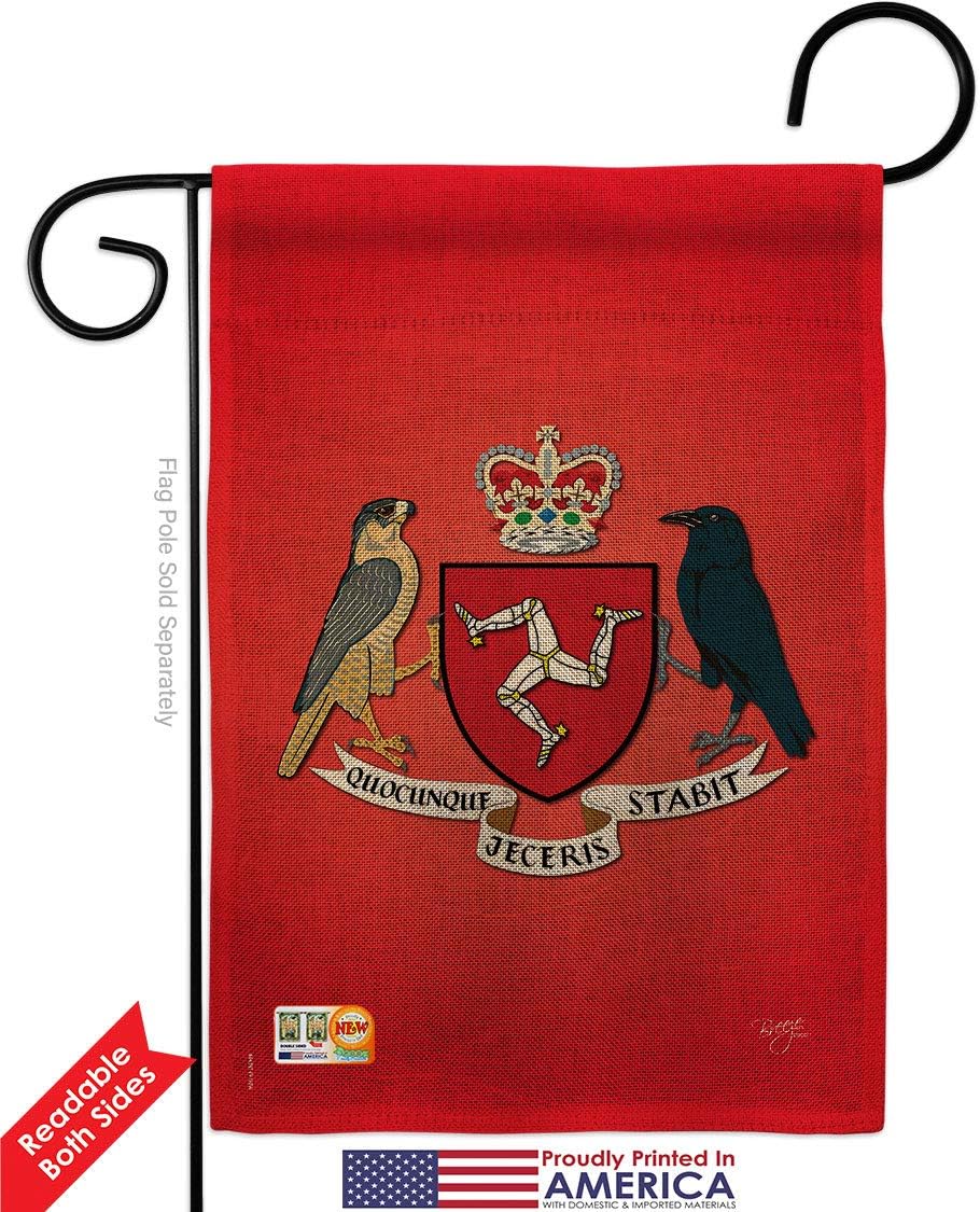 Isle of Man Burlap Garden Flag Set Wood Dowel Regional Nationality Nation International World Country Particular Area Small Decorative Gift Yard House Banner Double-Sided Made In USA 13 X 18.5
