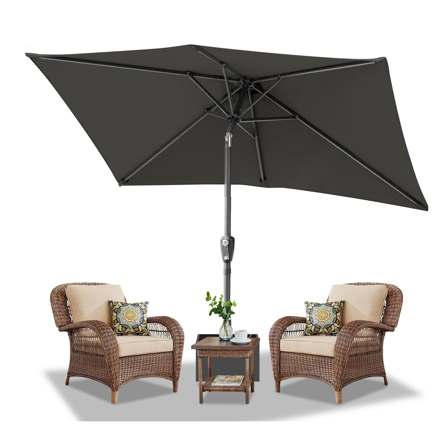 Daromigo Sonnenschirm Rechteckig 210 x 140cm Grau mit Kurbel | Ampelschirm Sonnenschutz UV50+, 30° knickbar, Gartenschirm Terrassenschirm wasserdicht für Garten, Terrasse, ohne Ständer