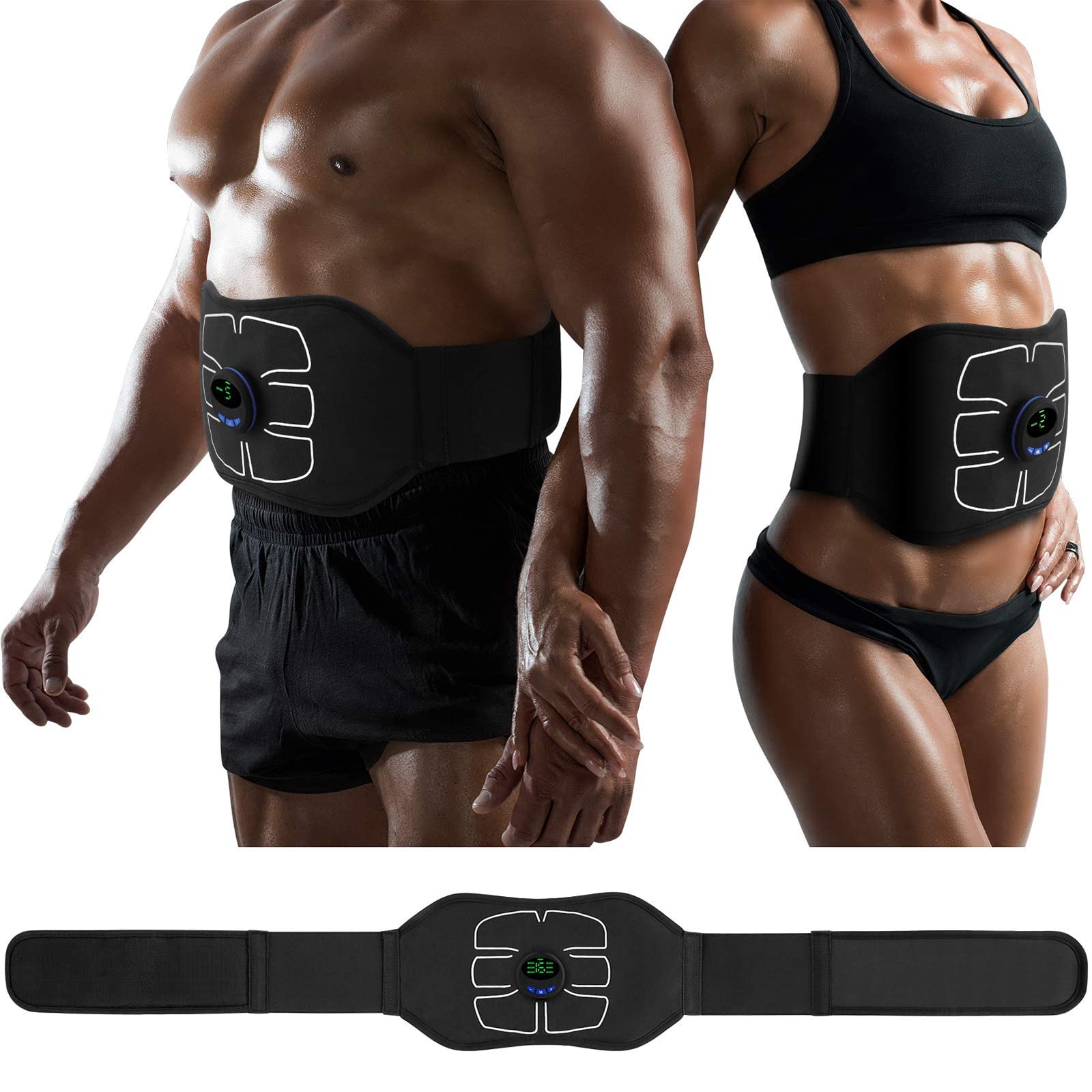Abs Muscle Stimulator EMS Abdominal Toning Belt Electronic Muscle Trainer Portable Fitness Trainer USB Rechargeable Electric Stimulators 6 Modes 15 Levels (No Need Gel Pads)