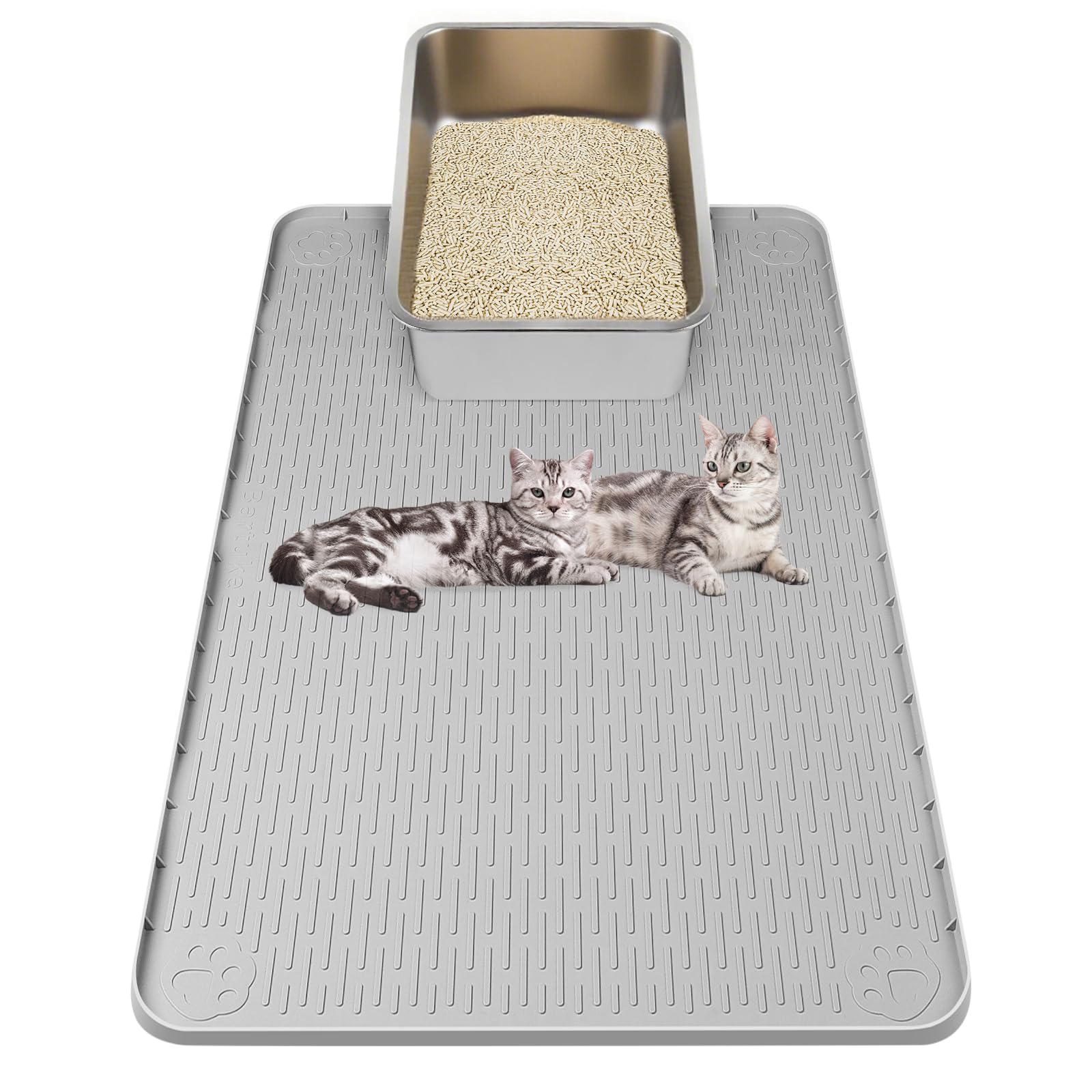 Kalolary Cat Litter Mat - Extra Large Cat Silicone Litter Mat for Scatter Control, Soft on Kitty Paws Waterproof Easy to Clean (Light Gray, 86x56cm)