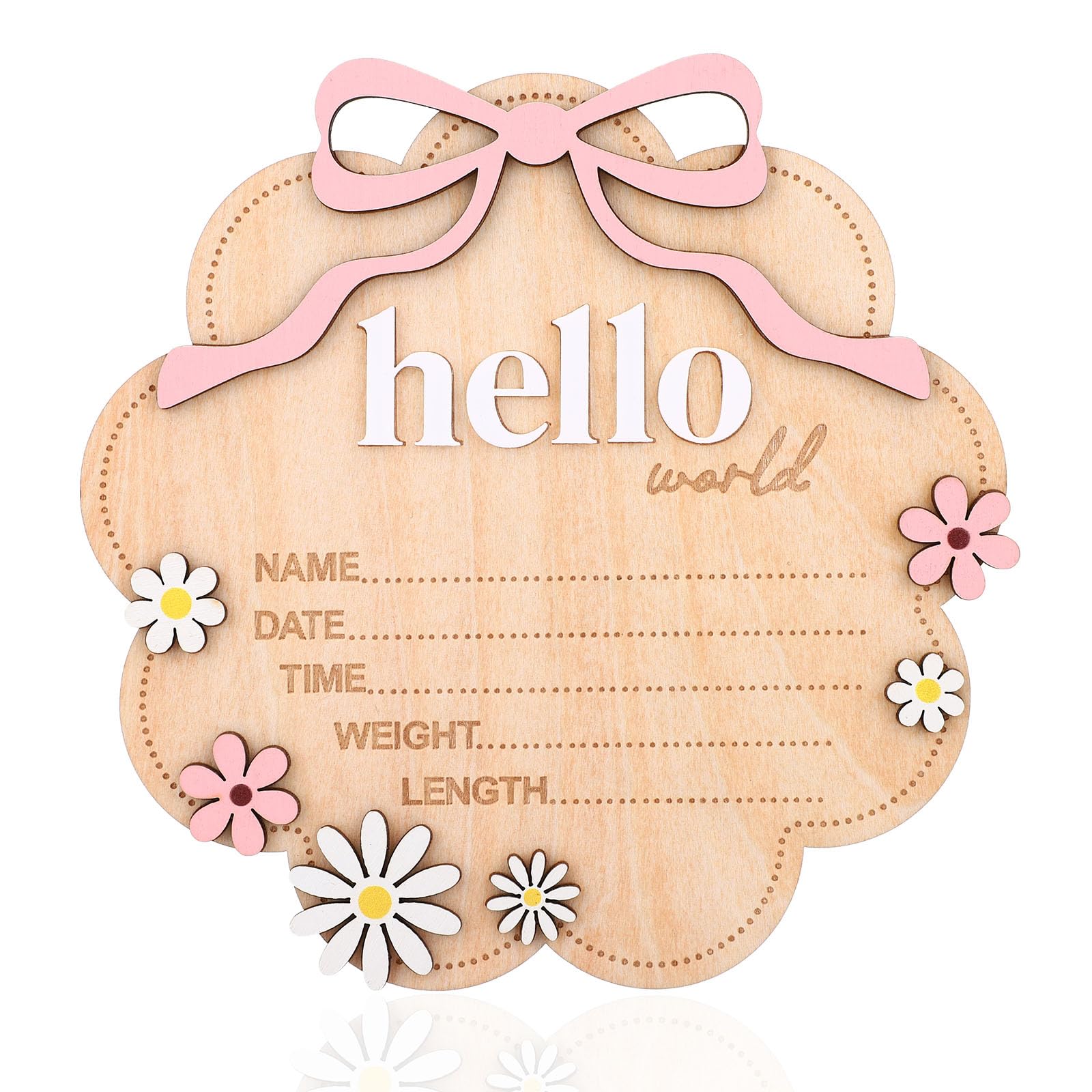 Hello World Newborn Sign, 15cm/5.9in Wooden Baby Birth Announcement Sign Baby Information Name Board for Girl Nursery Photo Prop