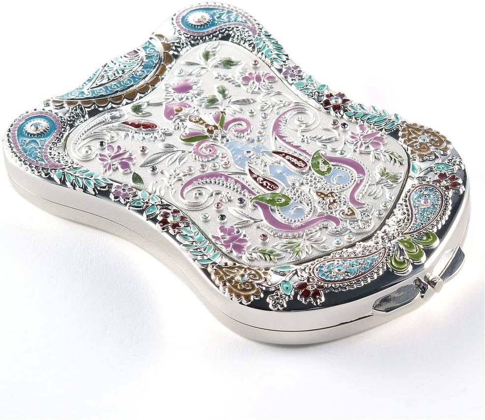 Silver Antique-Like Compact Mirror: Durable Purse Travel Makeup Mirror With Luxury Vintage Design, Shield Shape, Magnification & Clear Reflection-Unique Jewellery Gift