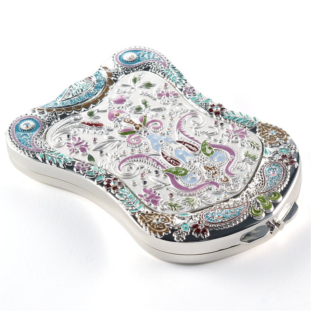 Silver Antique-Like Compact Mirror: Durable Purse Travel Makeup Mirror With Luxury Vintage Design, Shield Shape, Magnification & Clear Reflection-Unique Jewellery Gift