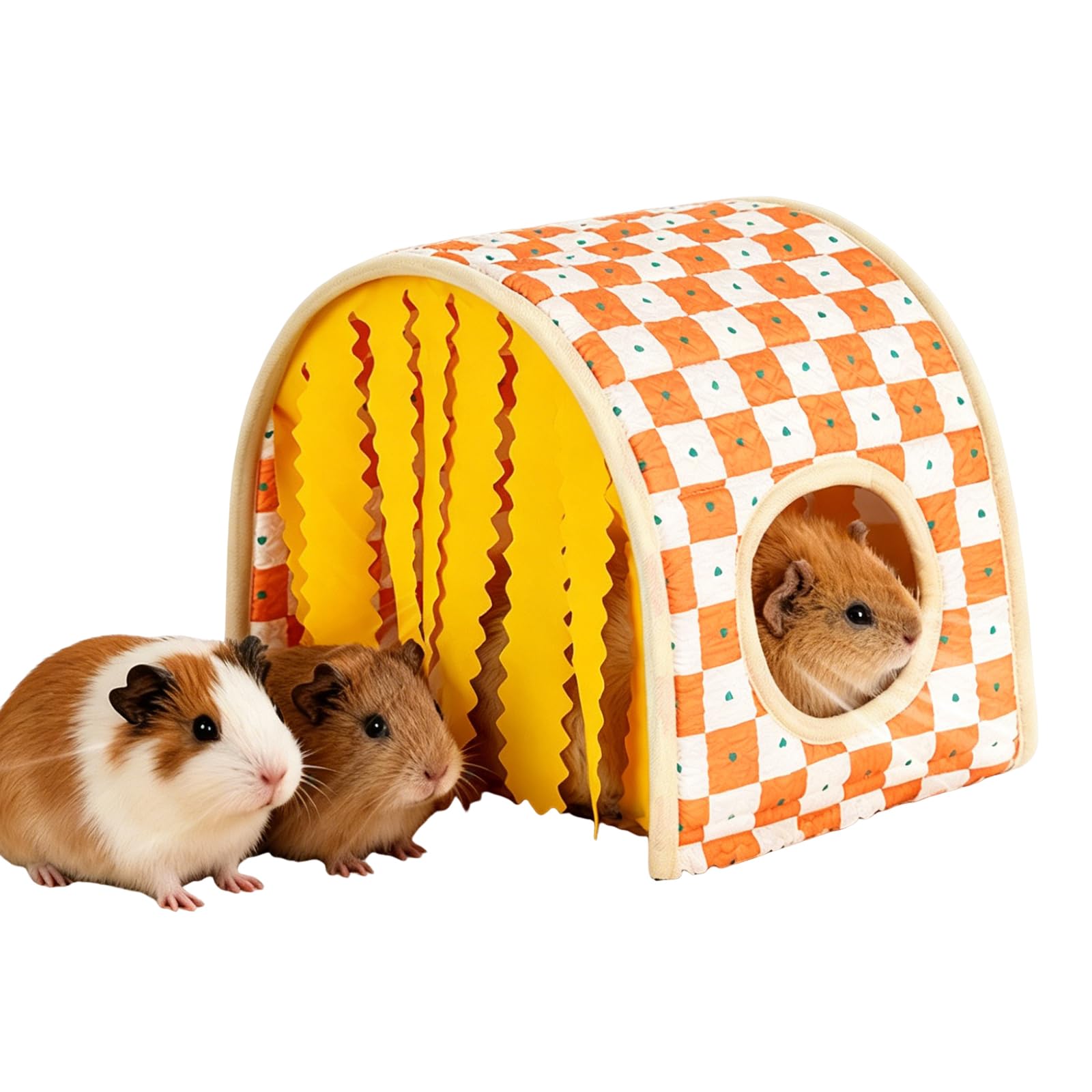 EMGTTXDY Guinea Pig Bed, with Curtain and Tunnel Guinea Pig Hideout Small Animal House Cage Accessories for Dwarf Rabbits Chinchillas Hamsters Hedgehogs Ferrets Bearded Dragons and Rats(S)