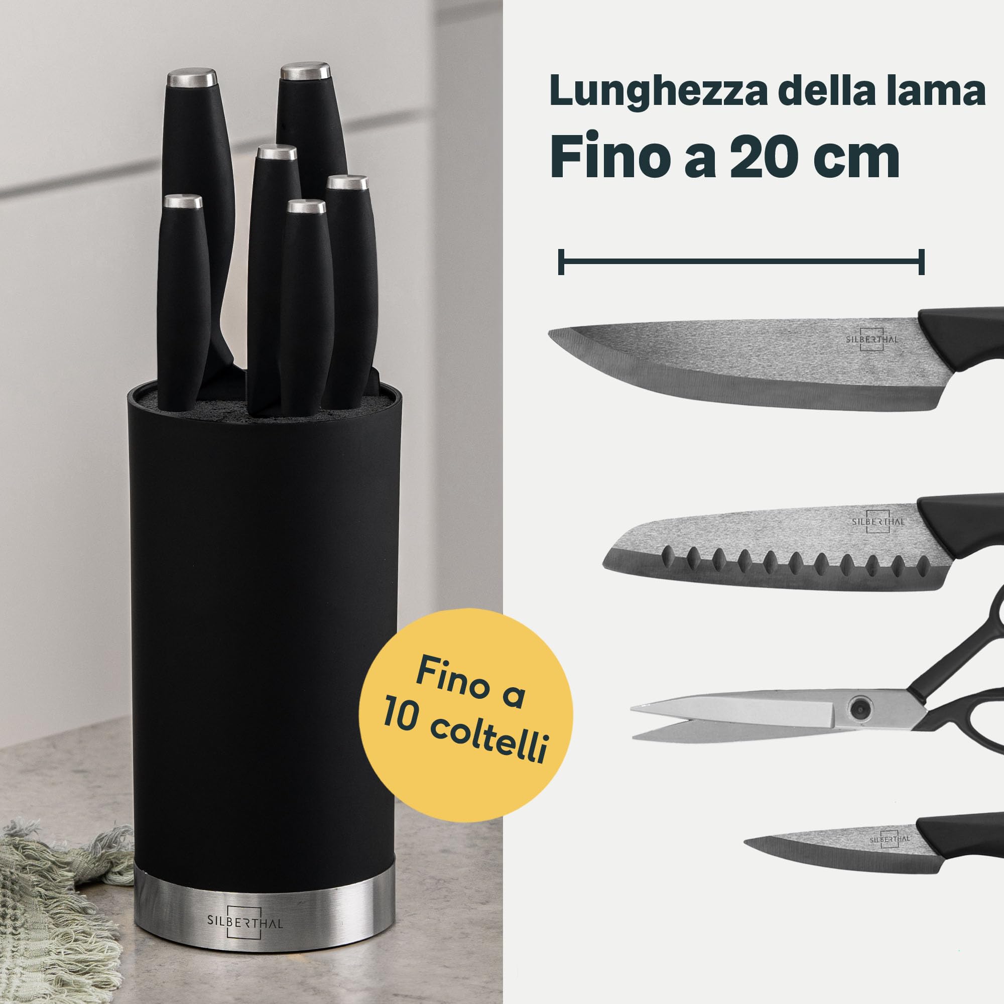 SILBERTHAL Ceppo portacoltelli vuoto e flessibile - Blocco portacoltelli da Cucina - Porta coltelli cucina Nero