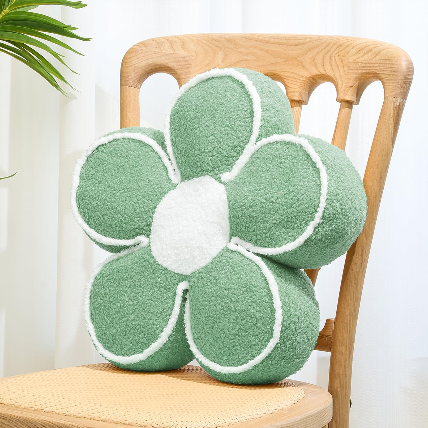 Sioloc Flower Shaped Pillow Daisy Pillows Floor Cushion Pastel Cute Seat Cushions Aesthetic Classroom Dorm Decorative Fun Throw Pillow for Bed,Couch(Sage Green,15.7")