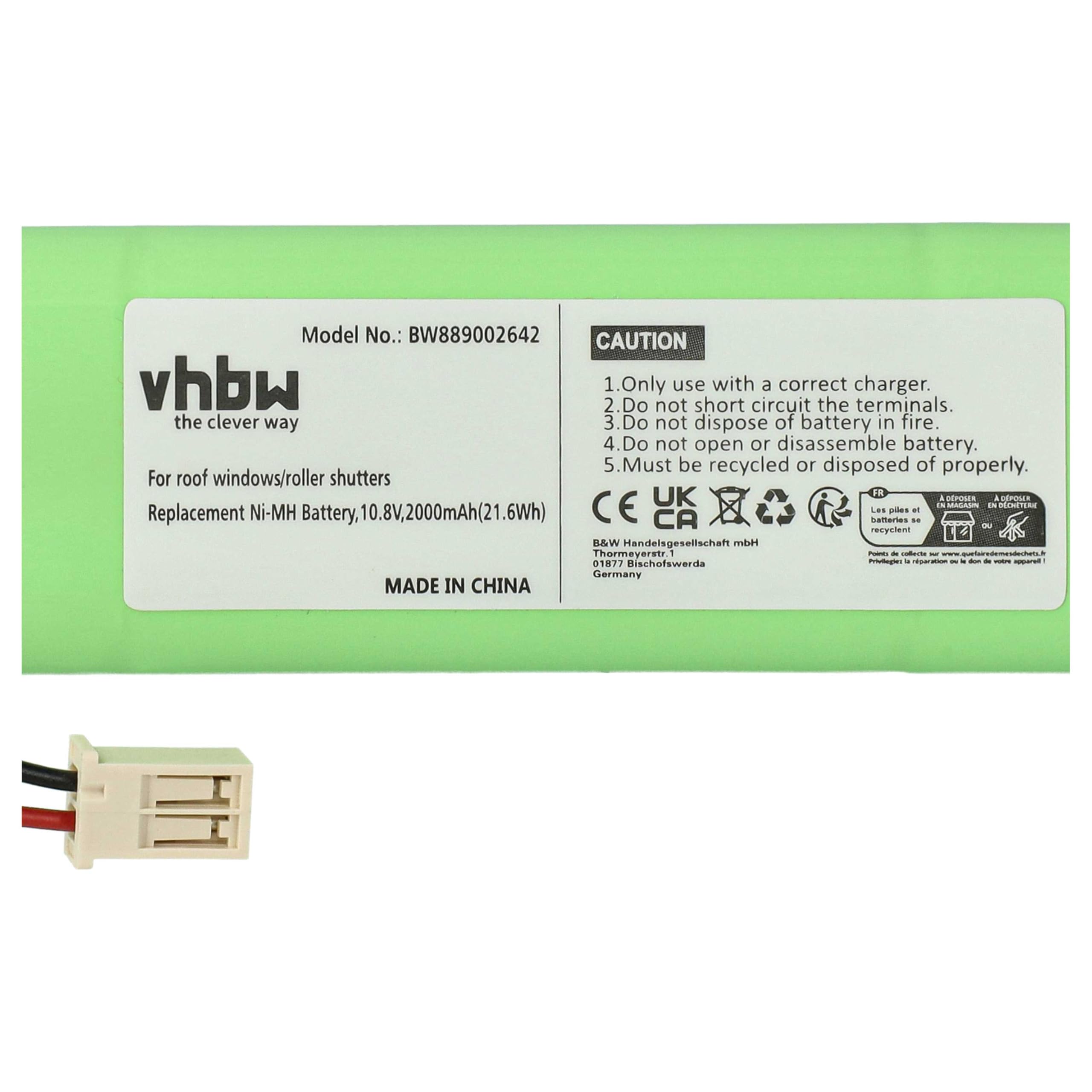 vhbw Cargador Incl. batería (2000 mAh) reemplaza Velux 946933, 946930, GP210AFHT, 846933 para baterías NiMH